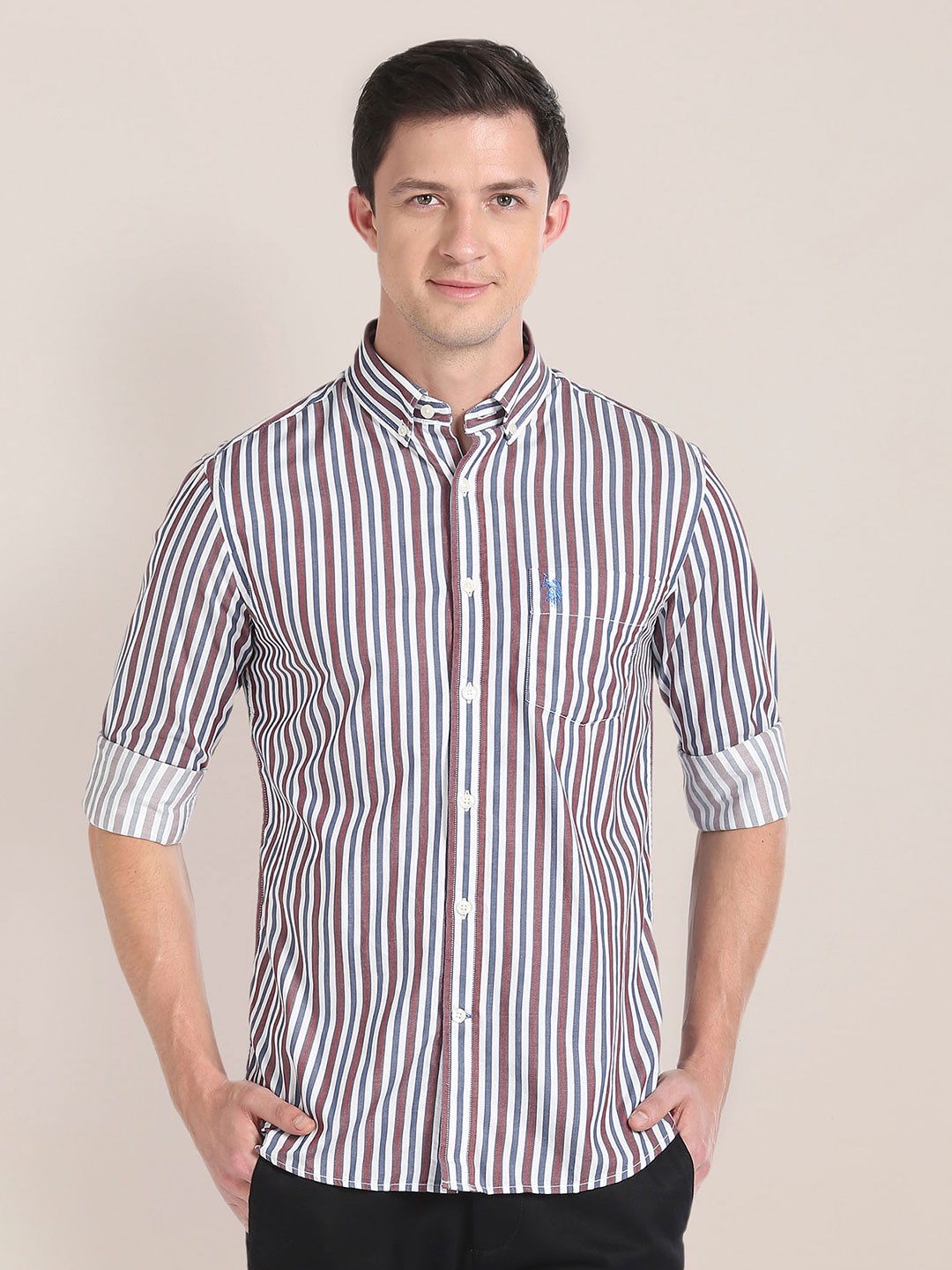 

U.S. Polo Assn. Opaque Striped Casual Shirt, Red