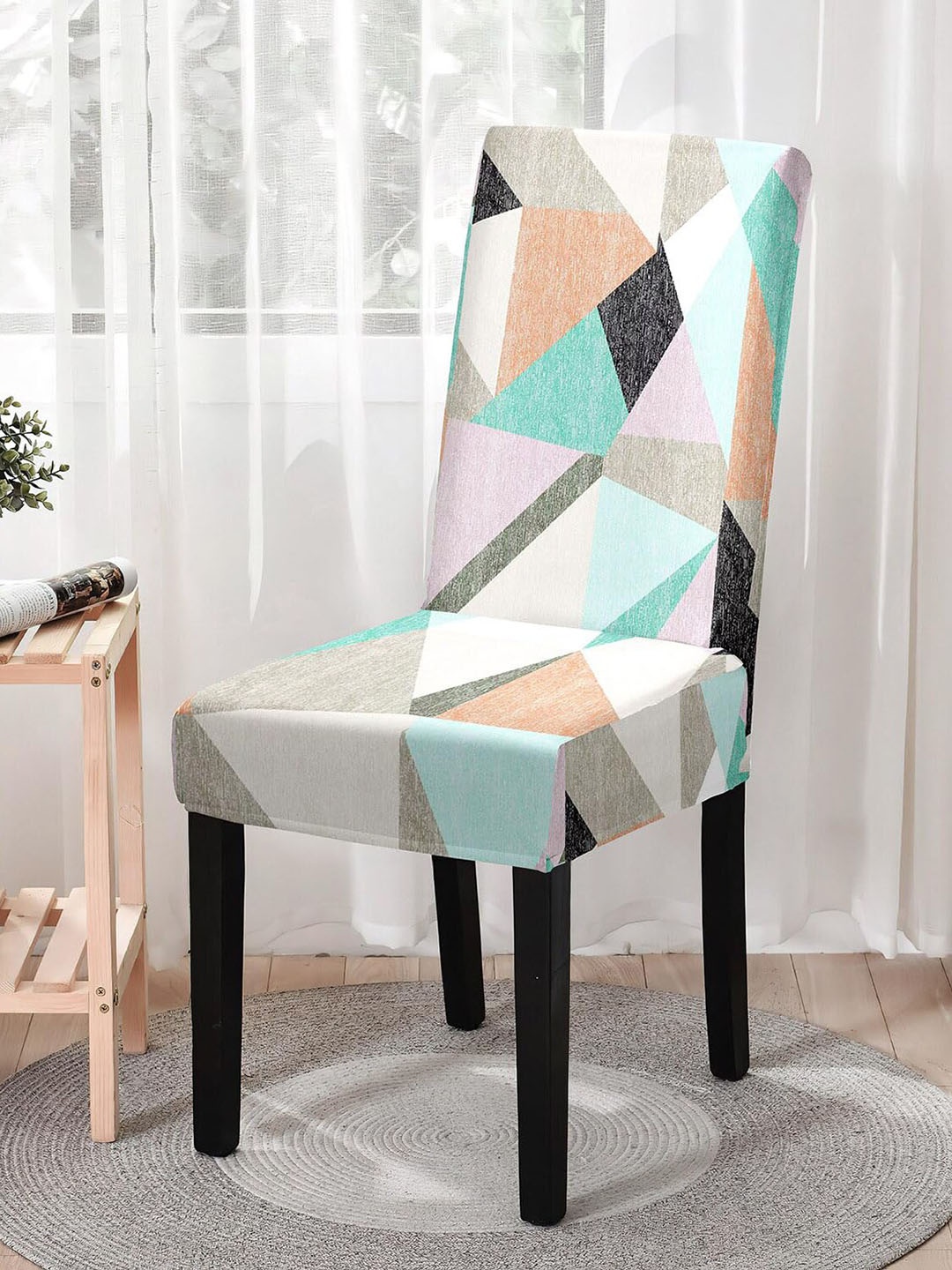 

HOUSE OF QUIRK 4 Pcs Grey & Blue Geometric Comfortable Chair Covers