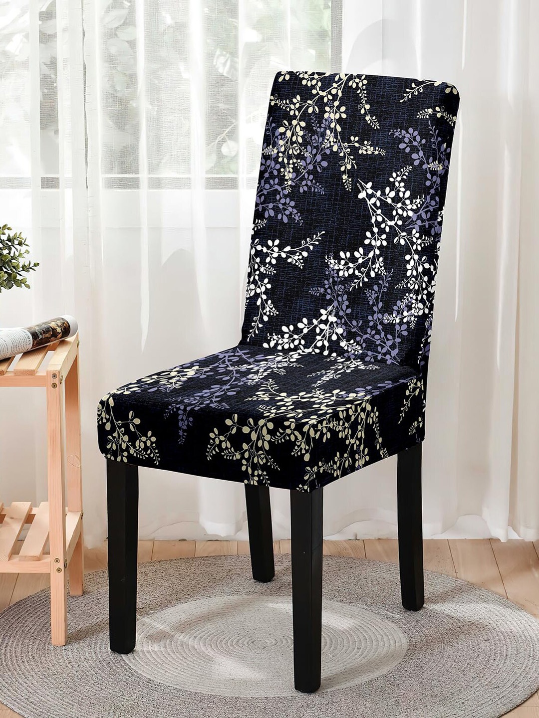 

HOUSE OF QUIRK Black 4-Pieces Printed Comfortable Chair Covers