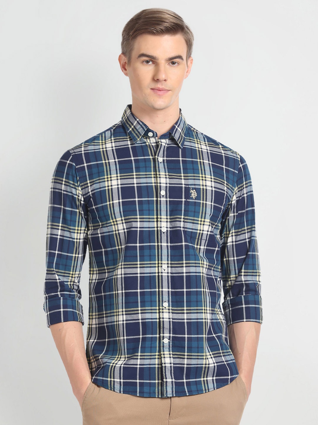 

U.S. Polo Assn. Denim Co. Slim Fit Tartan Checked Casual Shirt, Navy blue