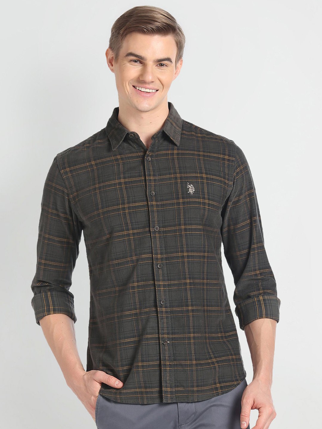 

U.S. Polo Assn. Denim Co. Slim Fit Tartan Checked Casual Shirt, Olive