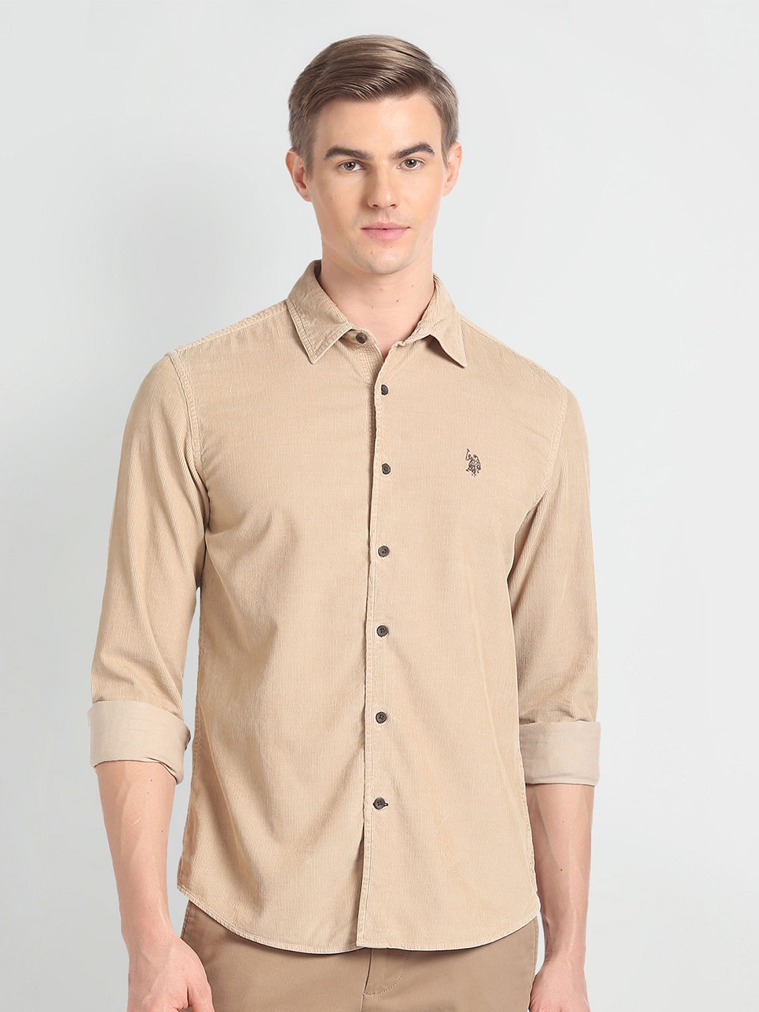 

U.S. Polo Assn. Denim Co. Slim Fit Cutaway Collar Casual Shirt, Beige