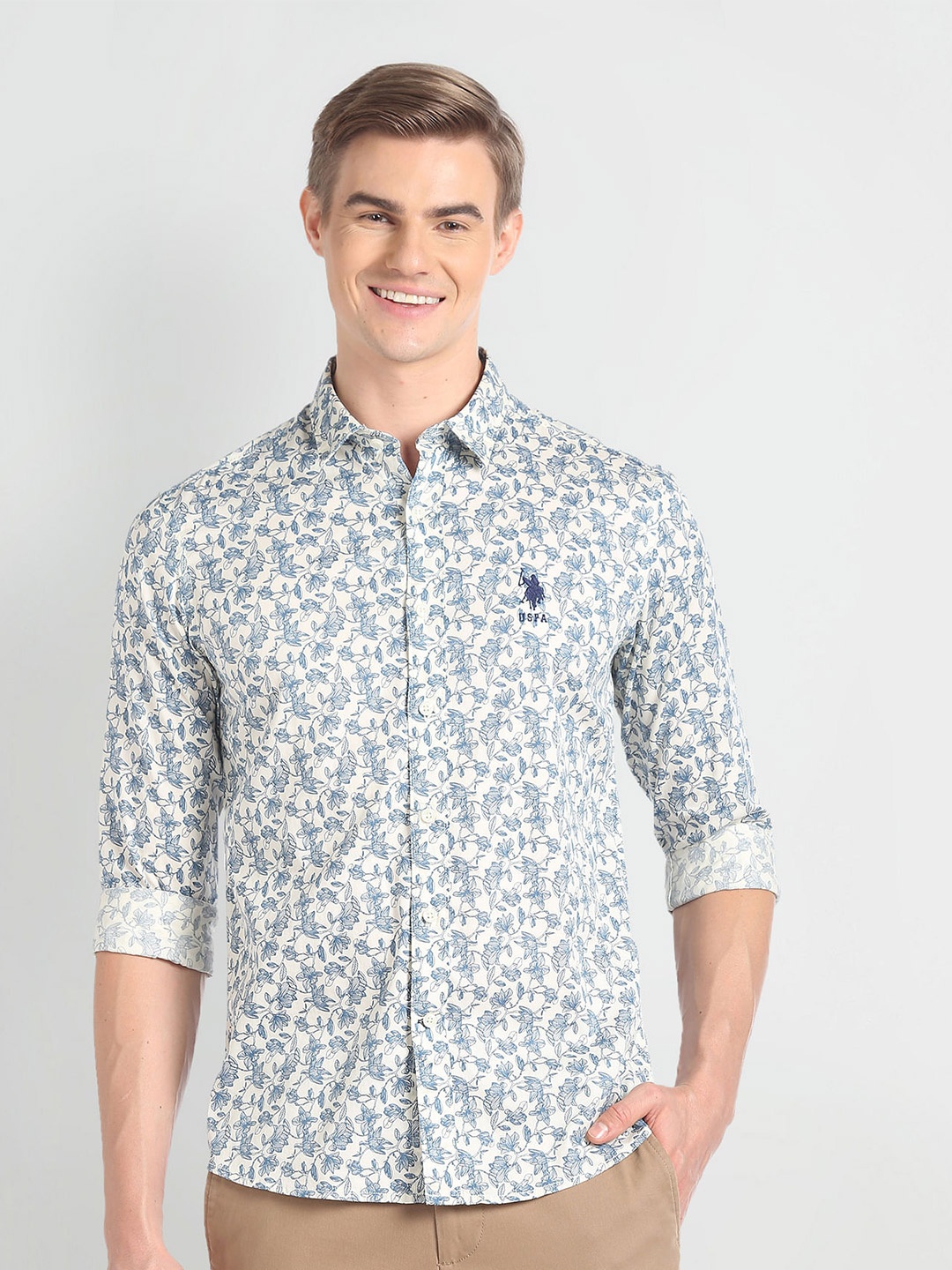 

U.S. Polo Assn. Denim Co. Slim Fit Floral Printed Casual Shirt, White