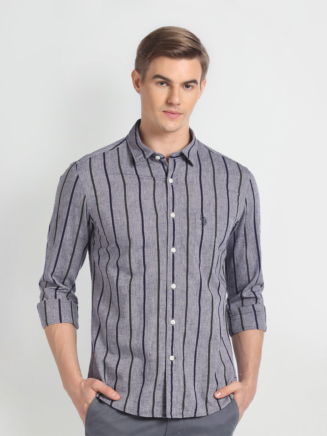 

U.S. Polo Assn. Denim Co. Slim Fit Opaque Striped Casual Shirt, Brown