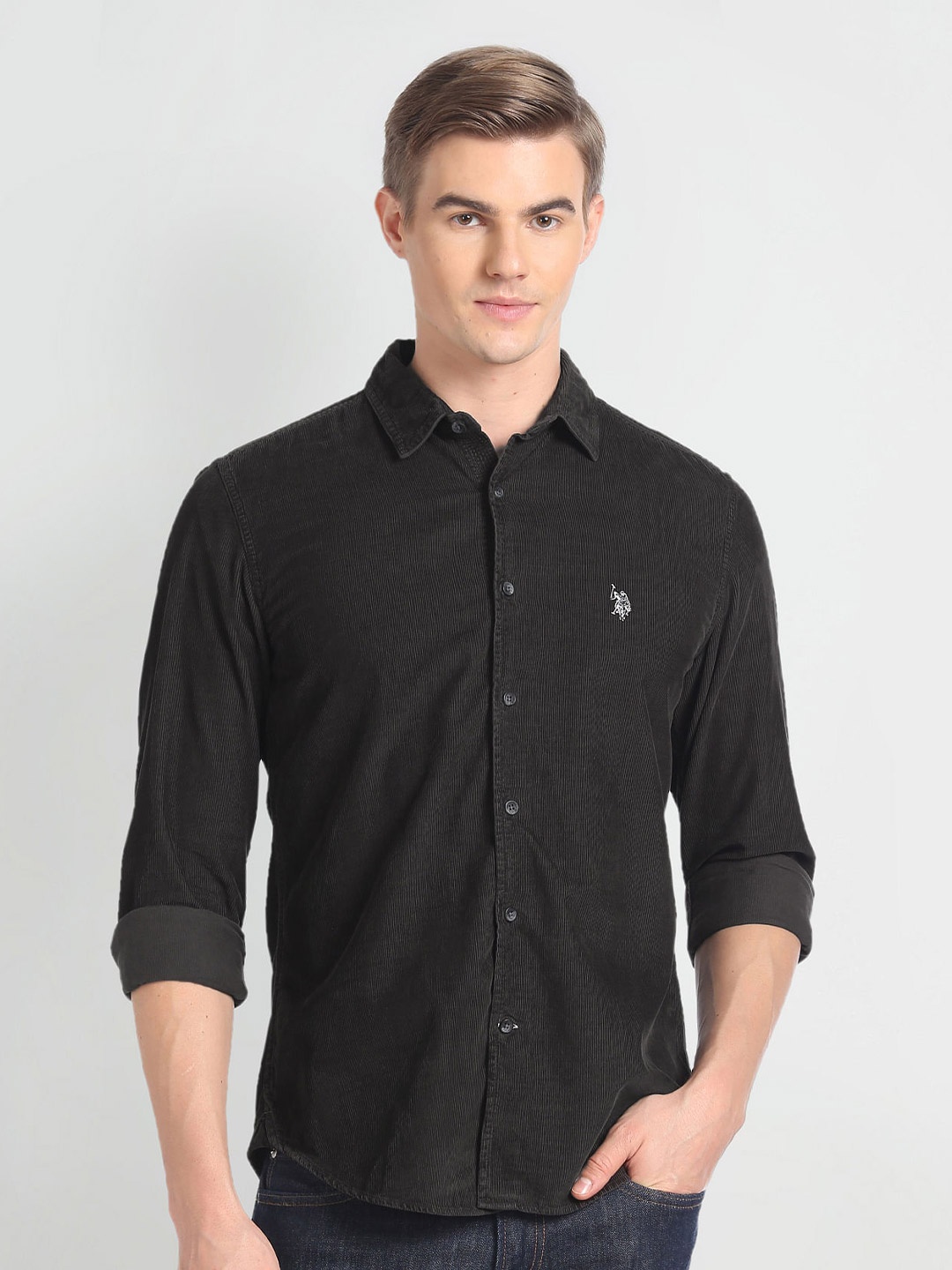 

U.S. Polo Assn. Denim Co. Slim Fit Opaque Casual Corduroy Shirt, Black