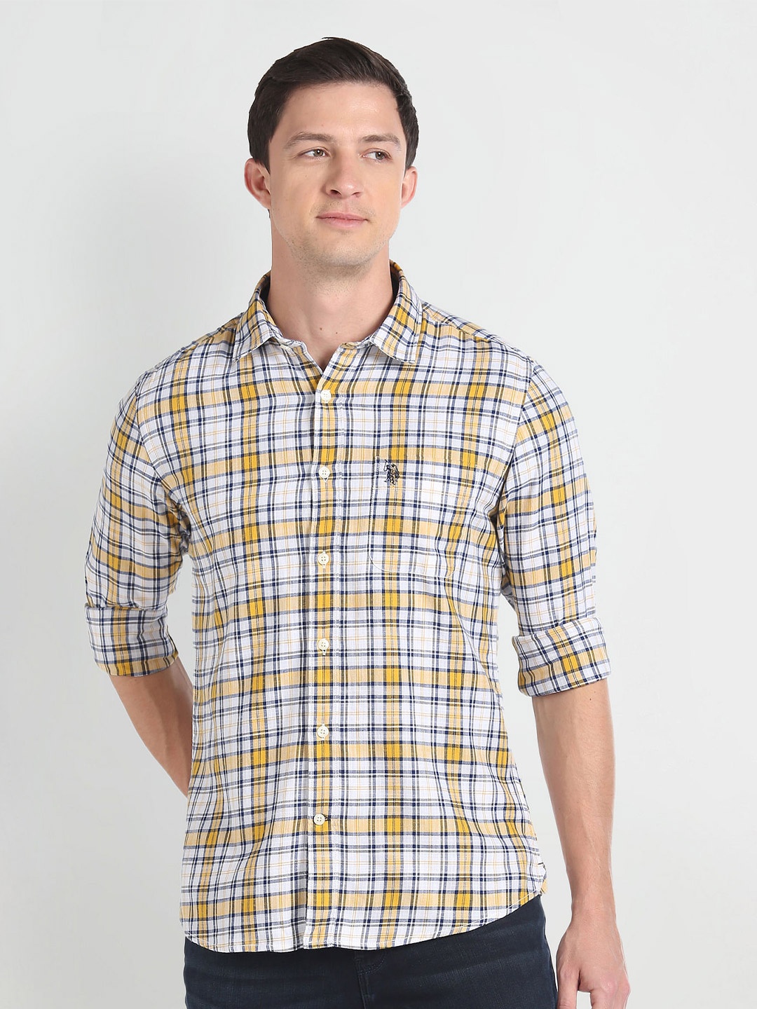 

U.S. Polo Assn. Denim Co. Slim Fit Tartan Checked Casual Shirt, Yellow