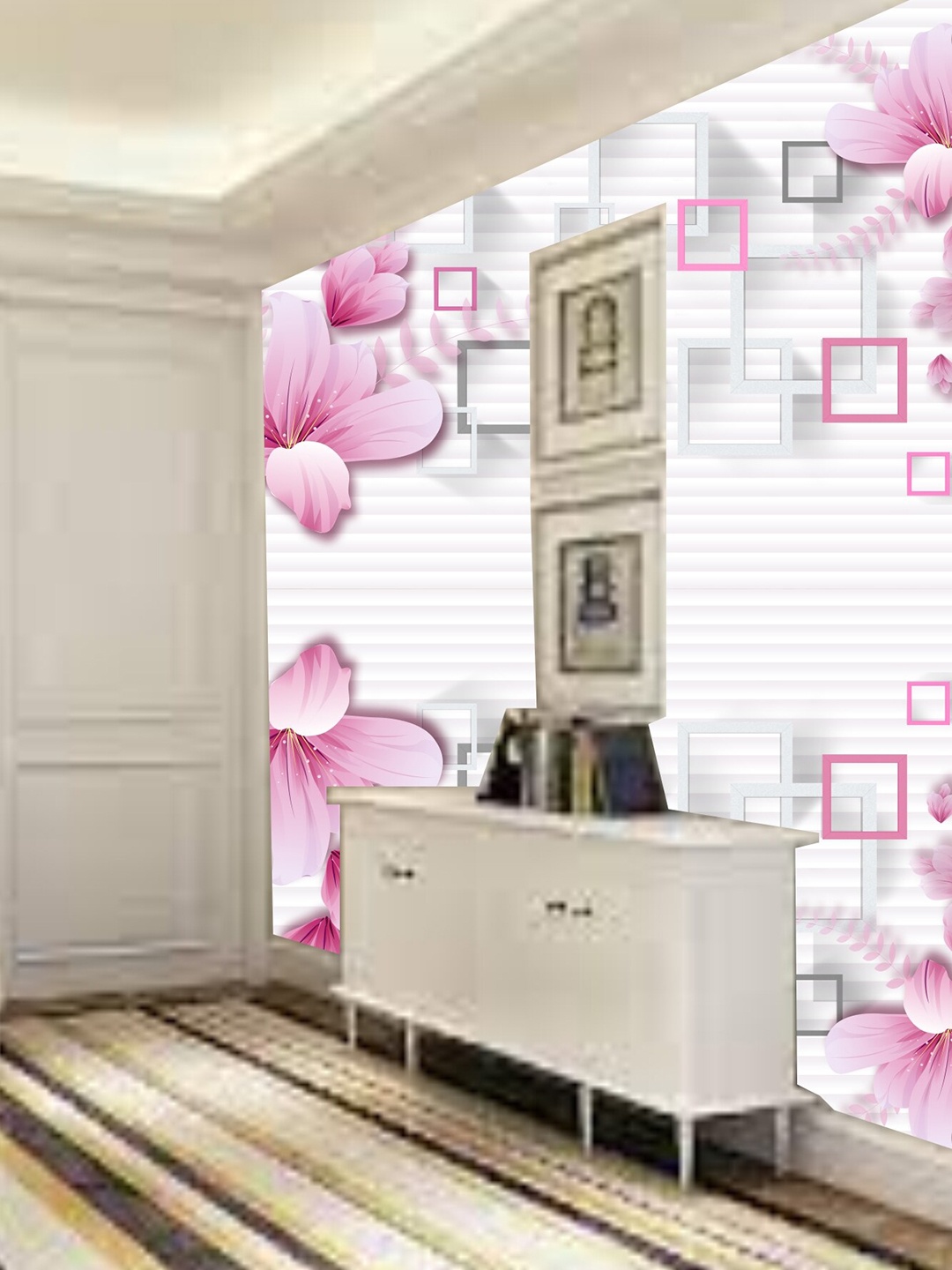 

KSHIRSA White & Pink Floral Printed Self-Adhesive Wallpaper