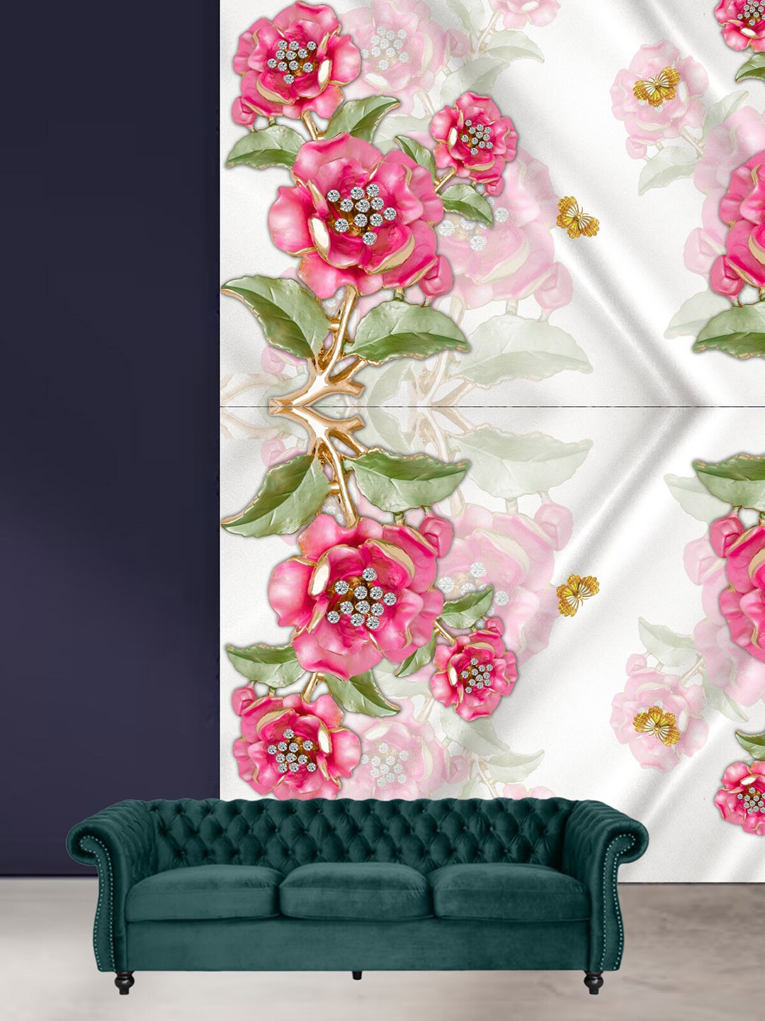 

KSHIRSA White & Pink Floral Printed Self-Adhesive Wallpaper