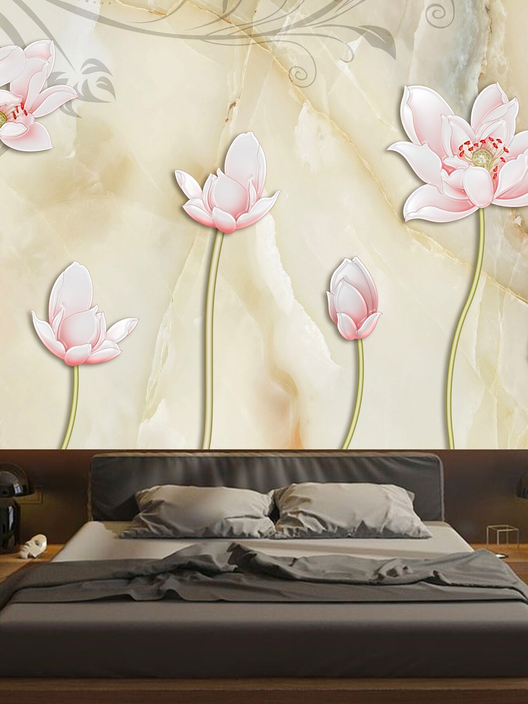 

KSHIRSA Orange & White Floral Printed Self Adhesive Wallpaper