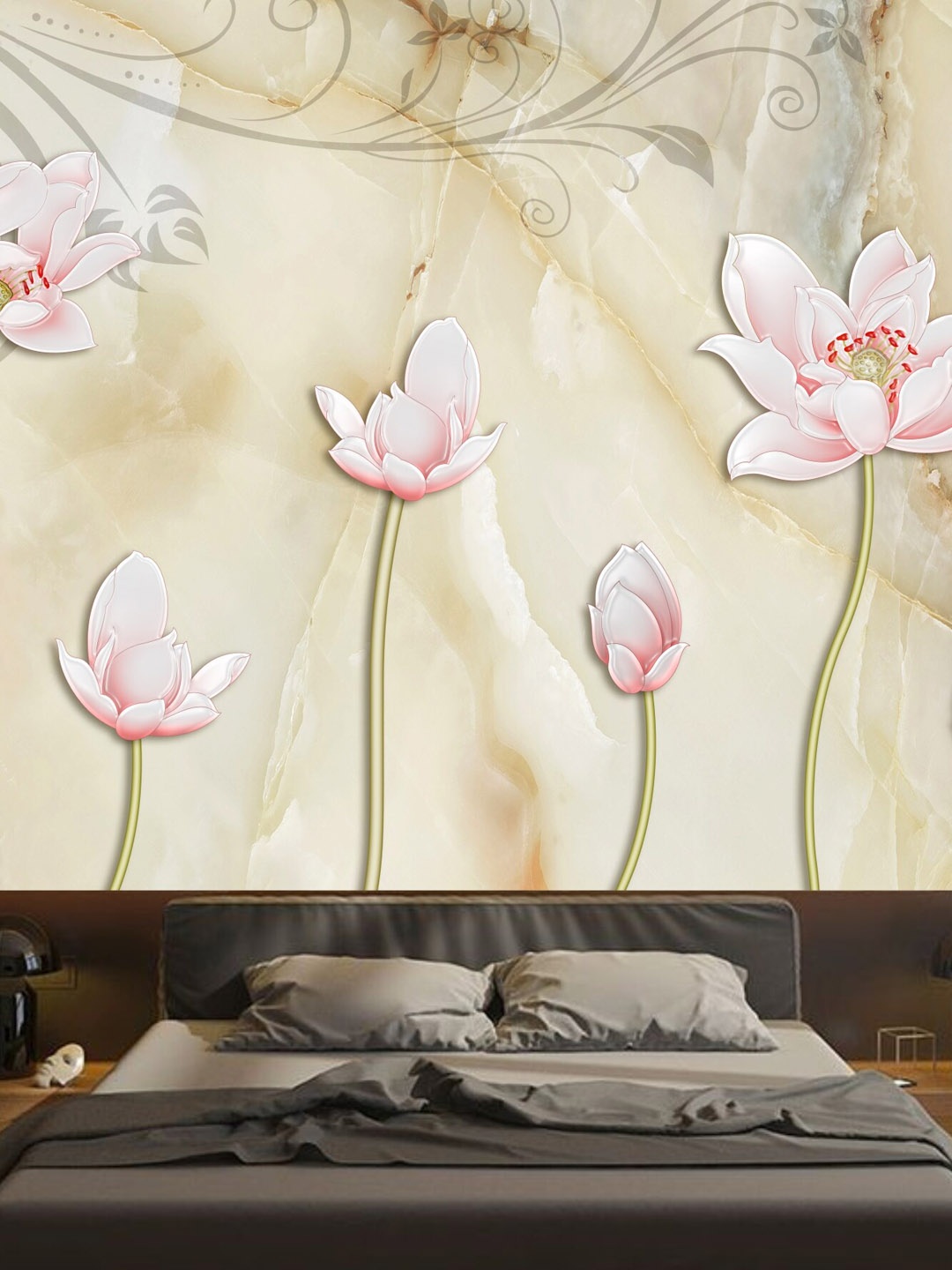 

KSHIRSA Orange & White Floral Printed Self Adhesive Wallpaper