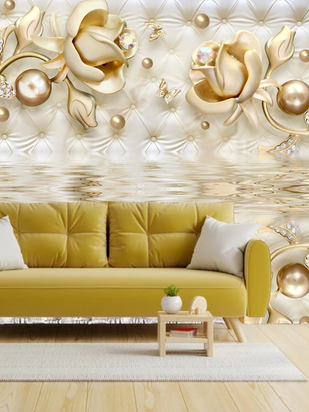 

KSHIRSA White & Golden Floral Printed Self-Adhesive Wallpaper