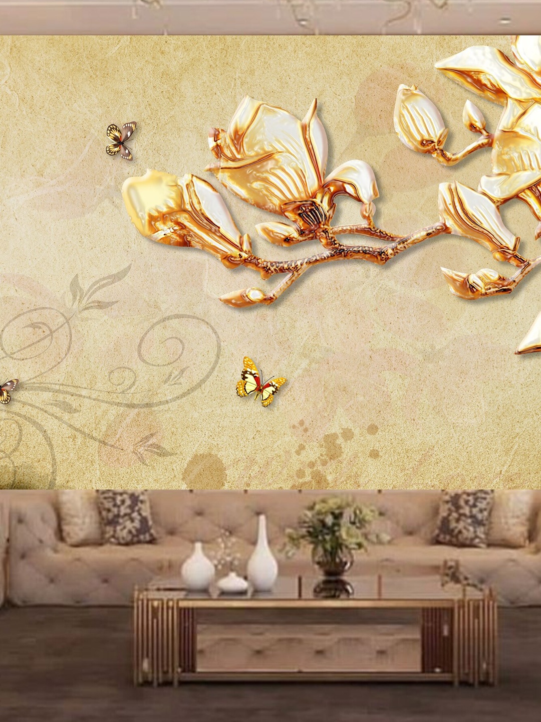 

KSHIRSA Orange Floral-Printed Self Adhesive Wallpaper