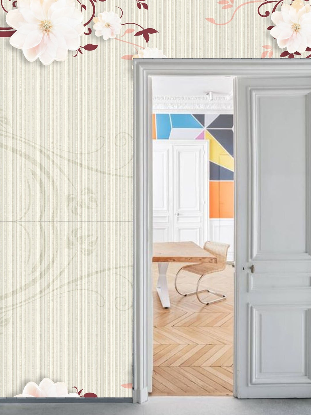 

KSHIRSA White Floral Printed Self Adhesive Wallpaper