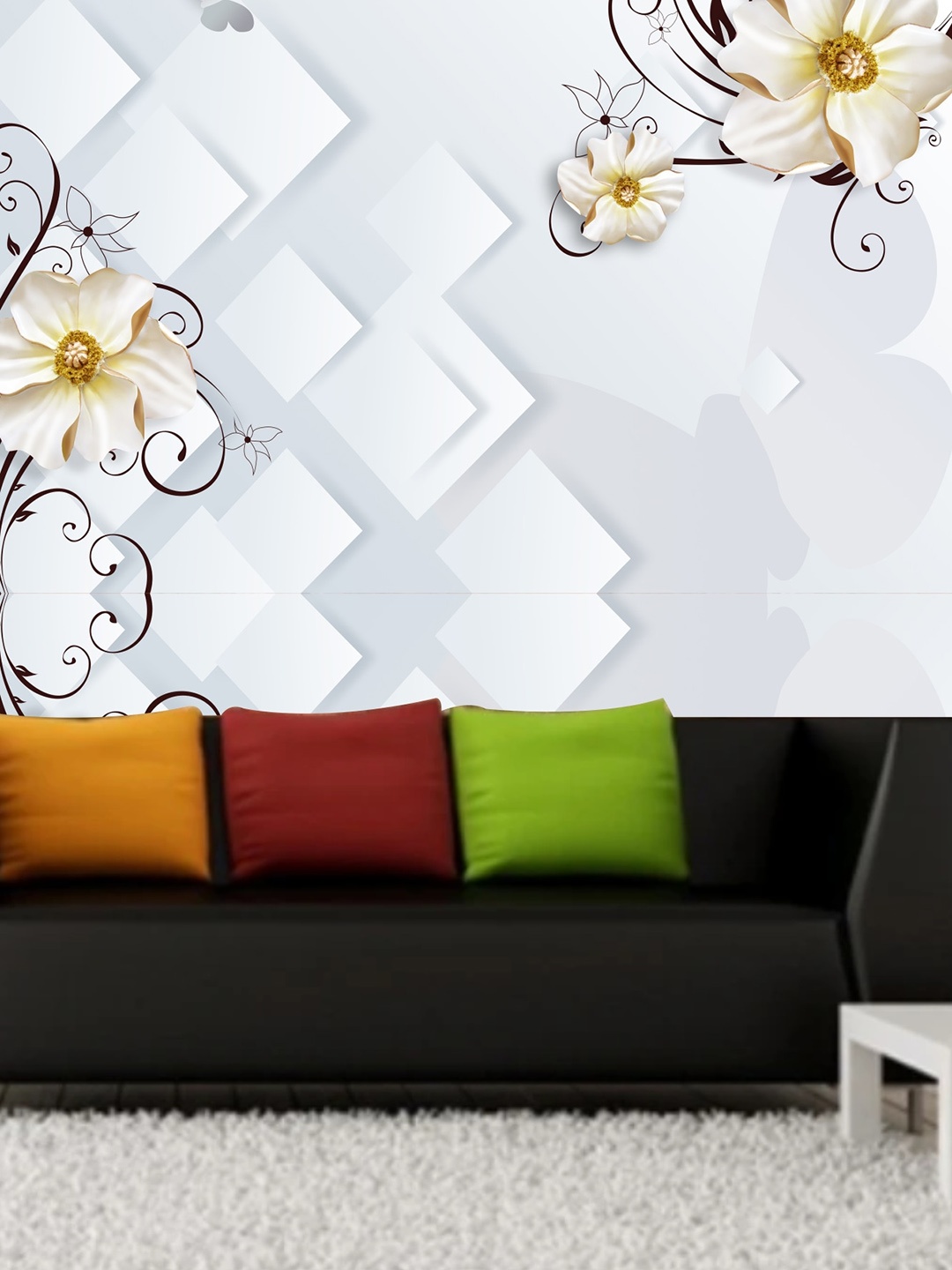 

KSHIRSA White Floral-Printed Self-Adhesive Wallpaper
