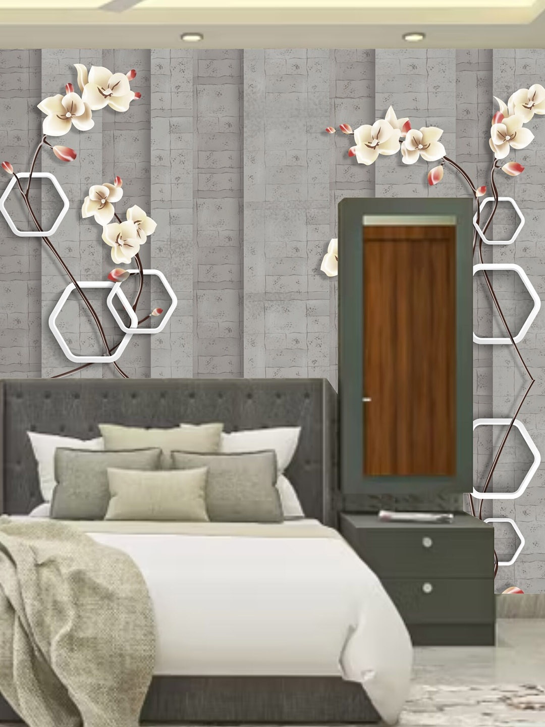 

KSHIRSA Grey & White Floral-Printed Self-Adhesive Wallpaper