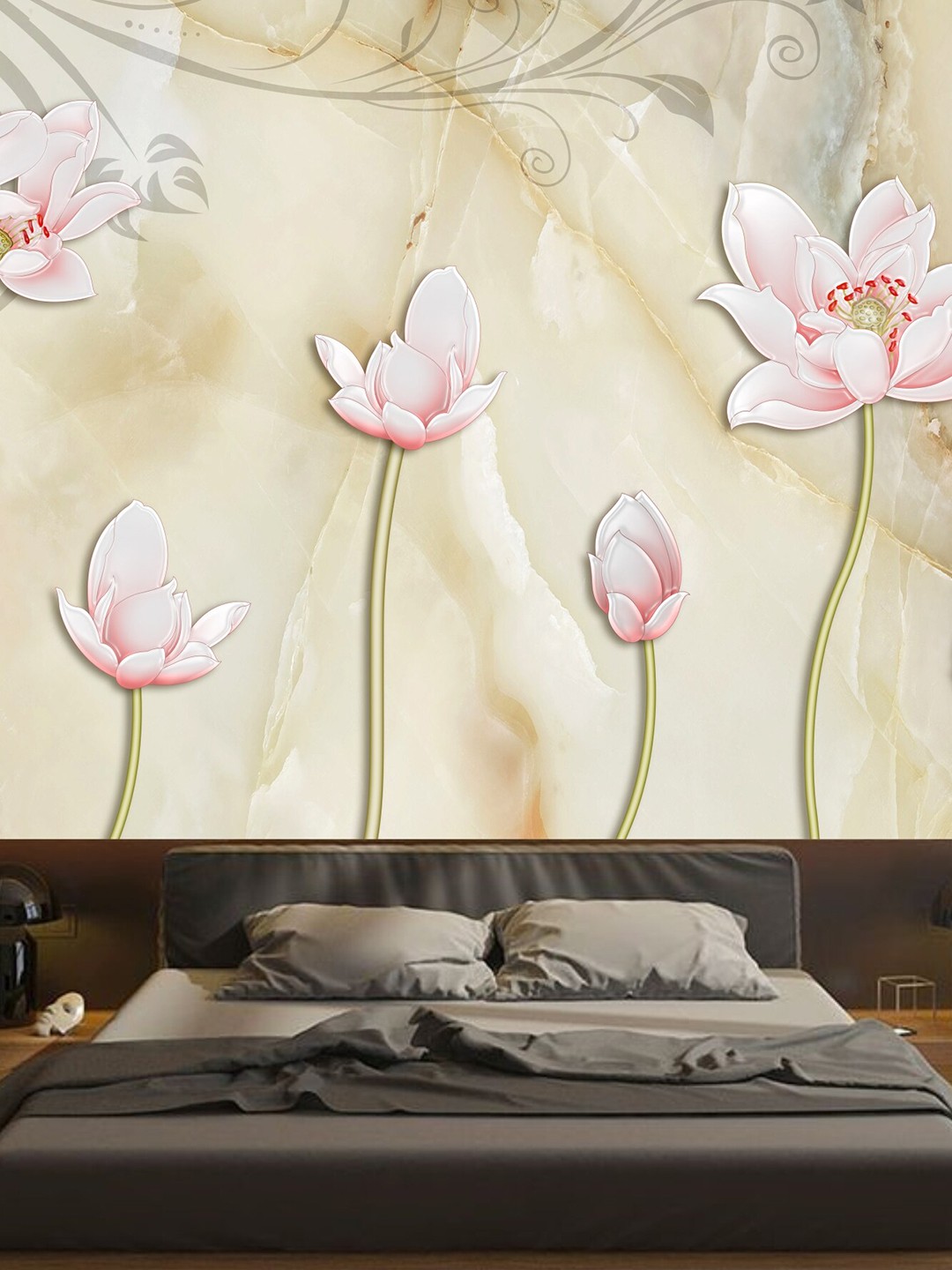

KSHIRSA Orange Floral Printed Self Adhesive Wallpaper