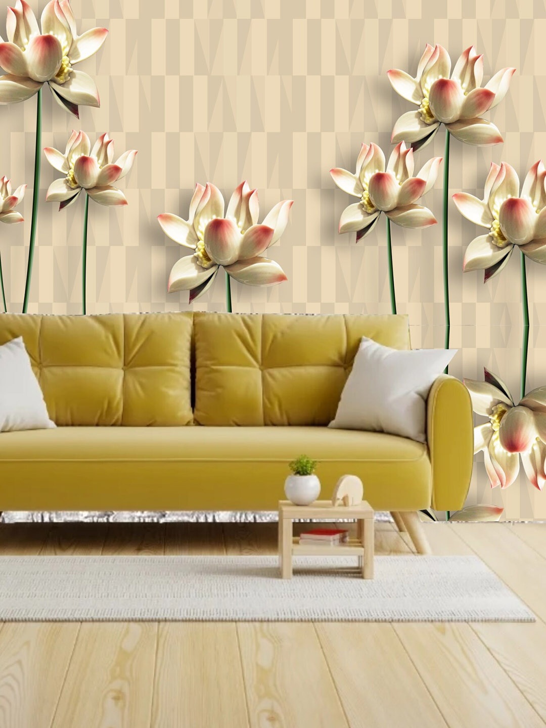 

KSHIRSA Beige & Pink Floral Printed Self-Adhesive Wallpaper