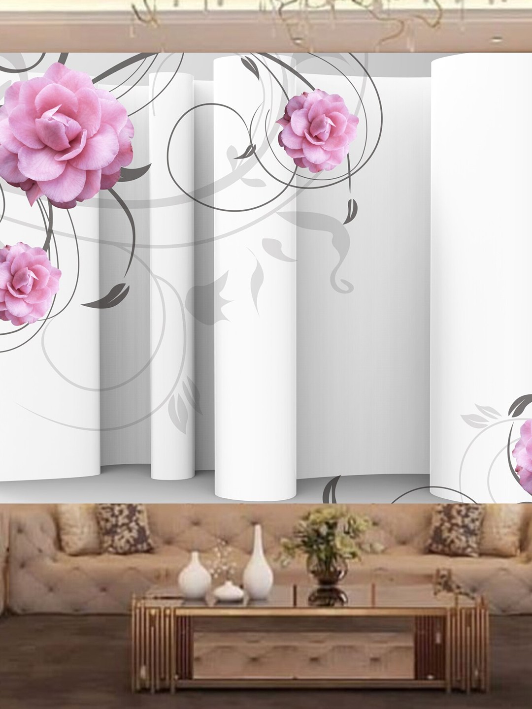 

KSHIRSA White & Pink Floral Printed Self Adhesive Wallpaper