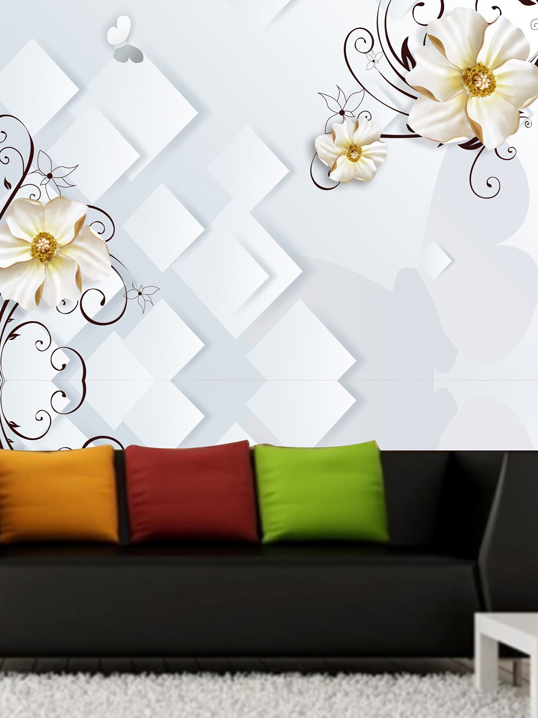 

KSHIRSA White Floral-Printed Self-Adhesive Wallpaper