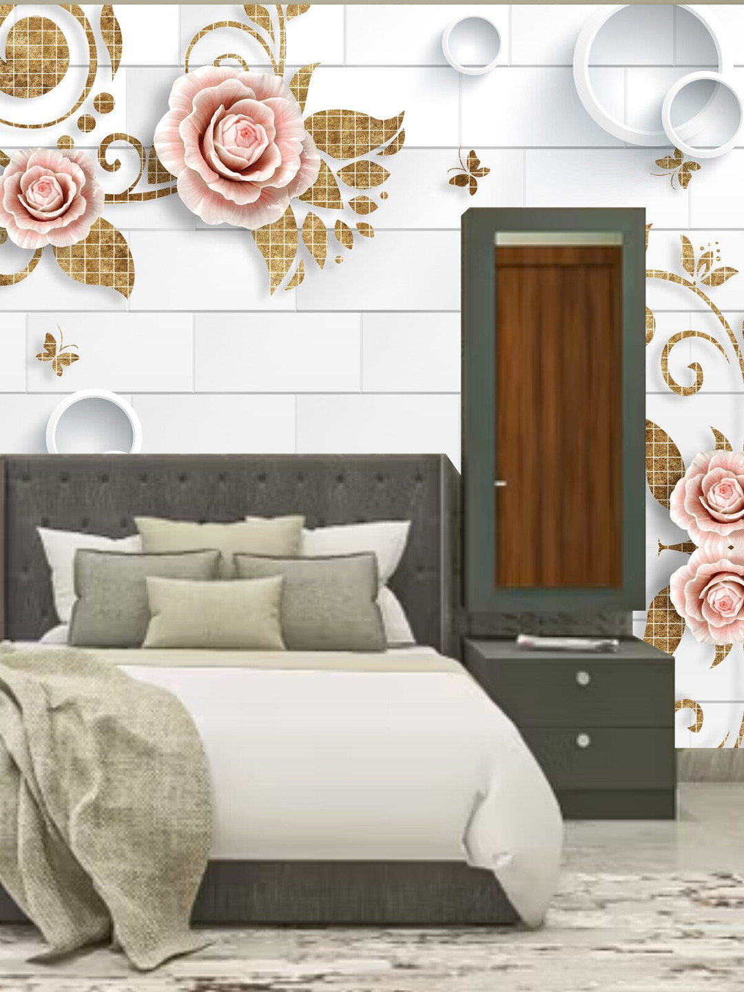 

KSHIRSA White & Pink Floral Printed Self Adhesive Wallpaper