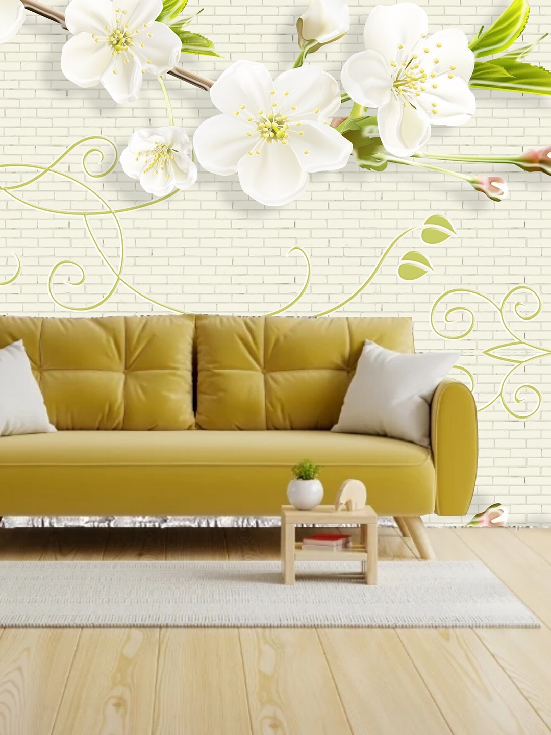

KSHIRSA White & Green Floral-Printed Self-Adhesive Wallpaper