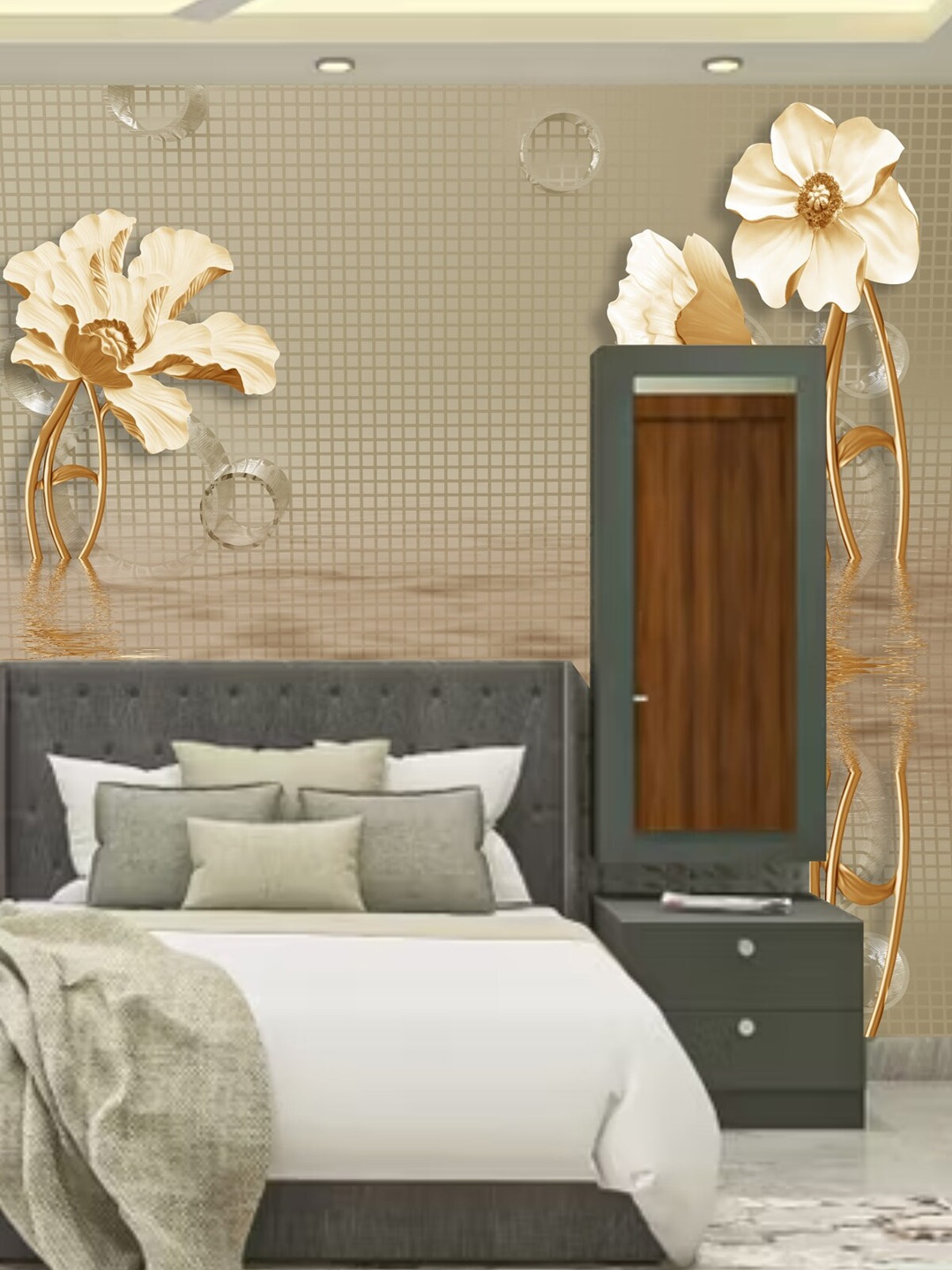 

KSHIRSA Grey Floral-Printed Self-Adhesive Wallpaper