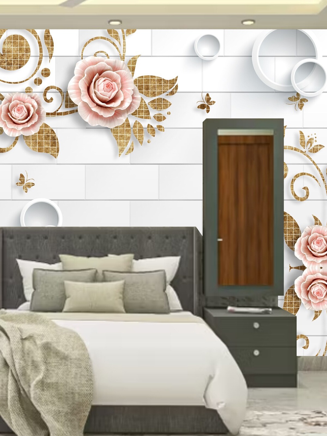 

KSHIRSA White & Pink Floral Printed Self Adhesive Wallpaper