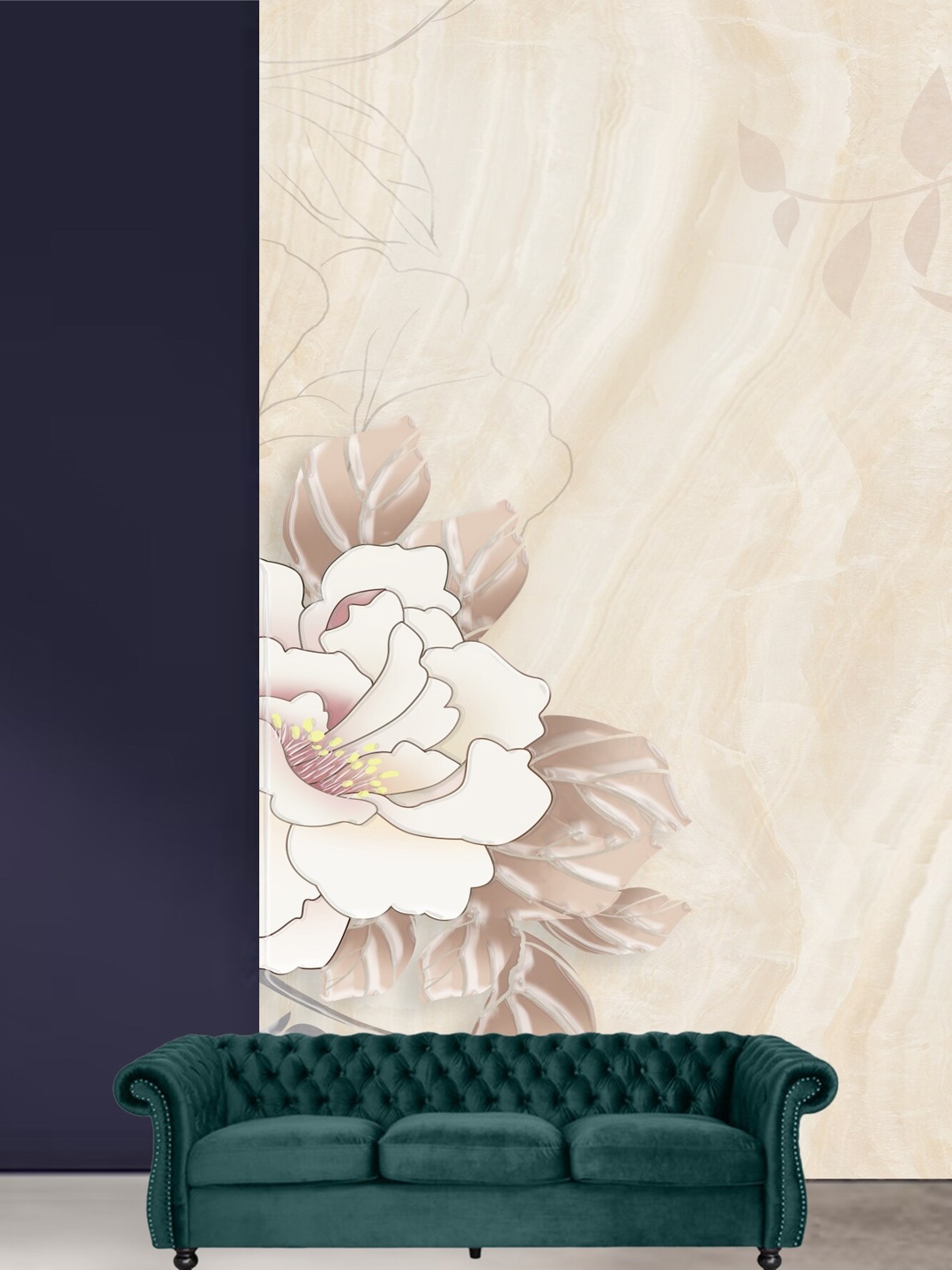 KSHIRSA Beige Floral Printed Self-Adhesive Wallpaper
