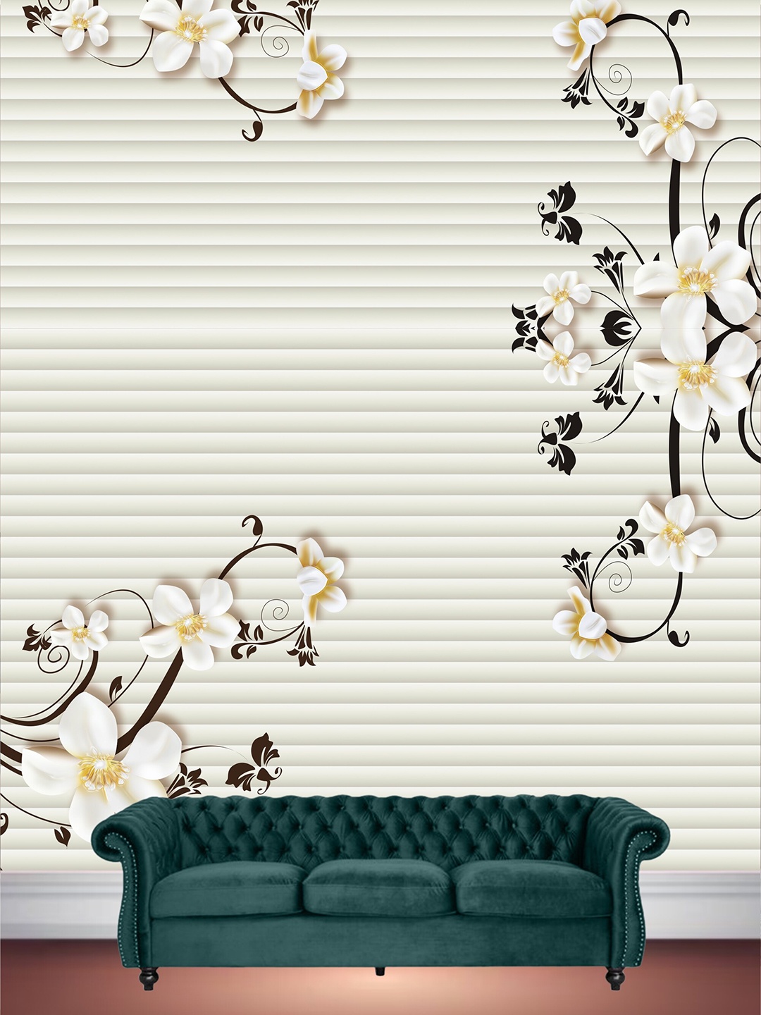 

KSHIRSA White & Brown Floral Printed Self Adhesive Wallpaper