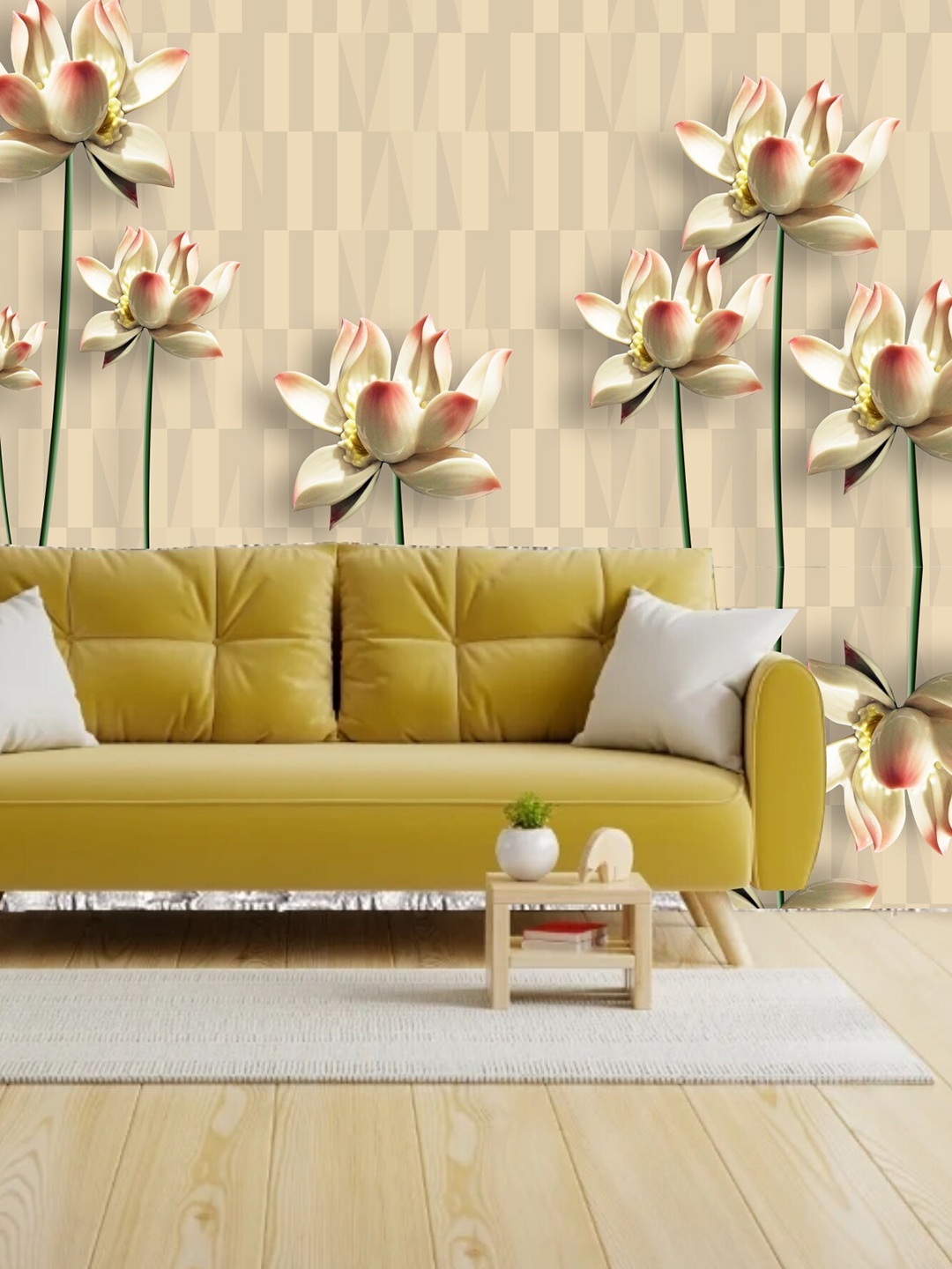 

KSHIRSA Beige Floral Printed Self-Adhesive Wallpaper