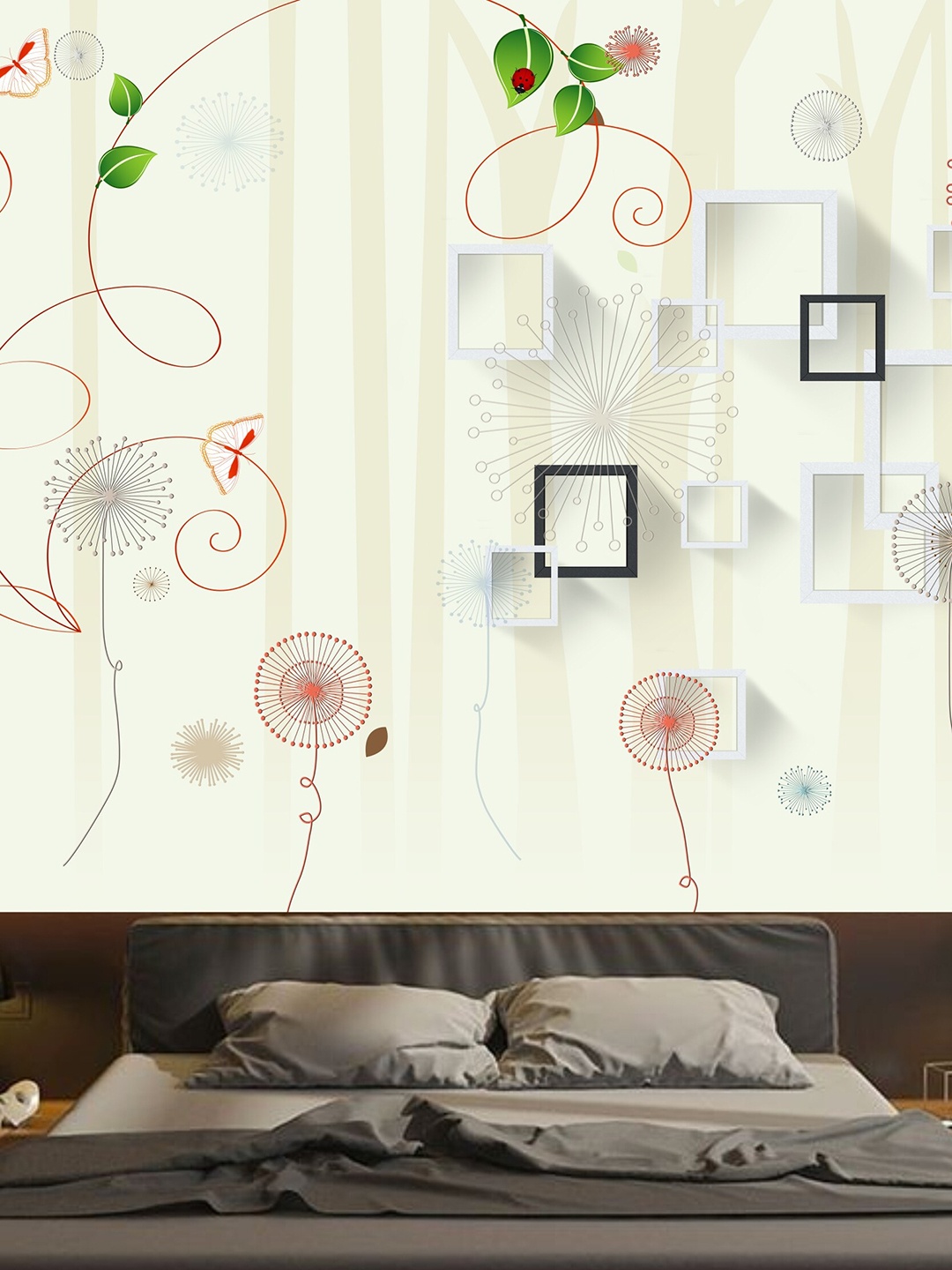 

KSHIRSA Grey & Off-White Floral-Printed Self-Adhesive Wallpaper