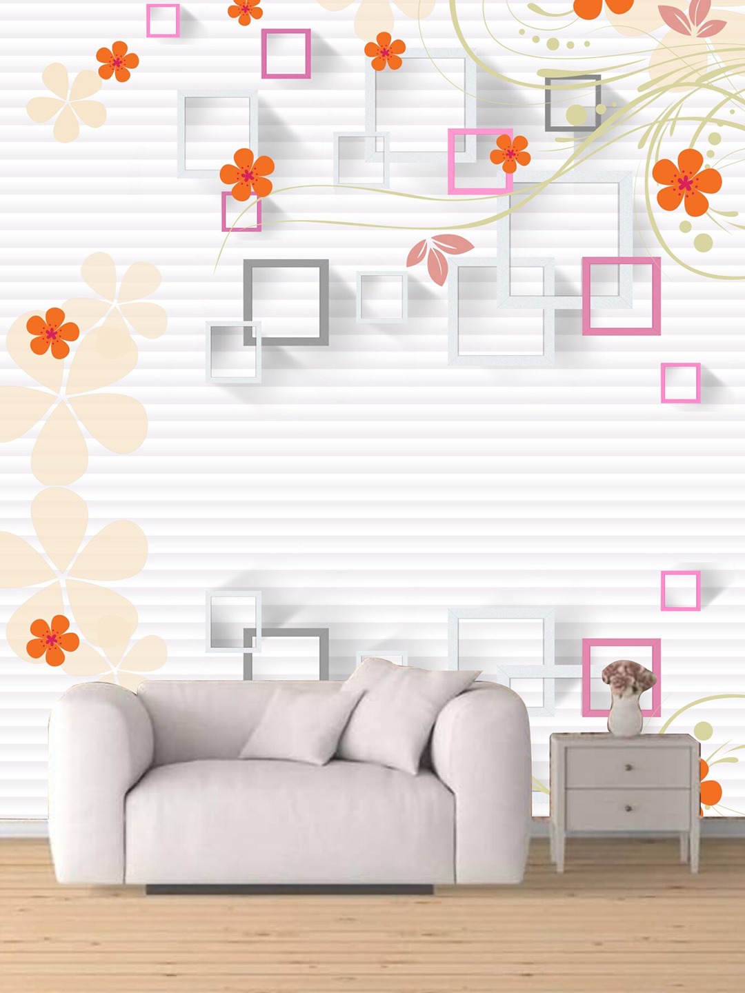 

KSHIRSA Off-White & Orange Floral-Printed Self-Adhesive Wallpaper