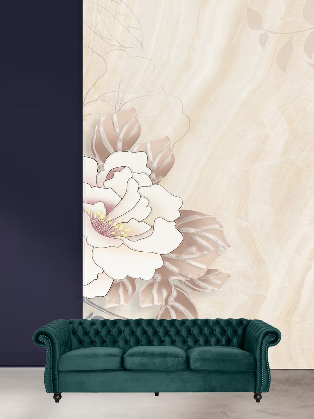 

KSHIRSA Beige Floral Printed Self-Adhesive Wallpaper