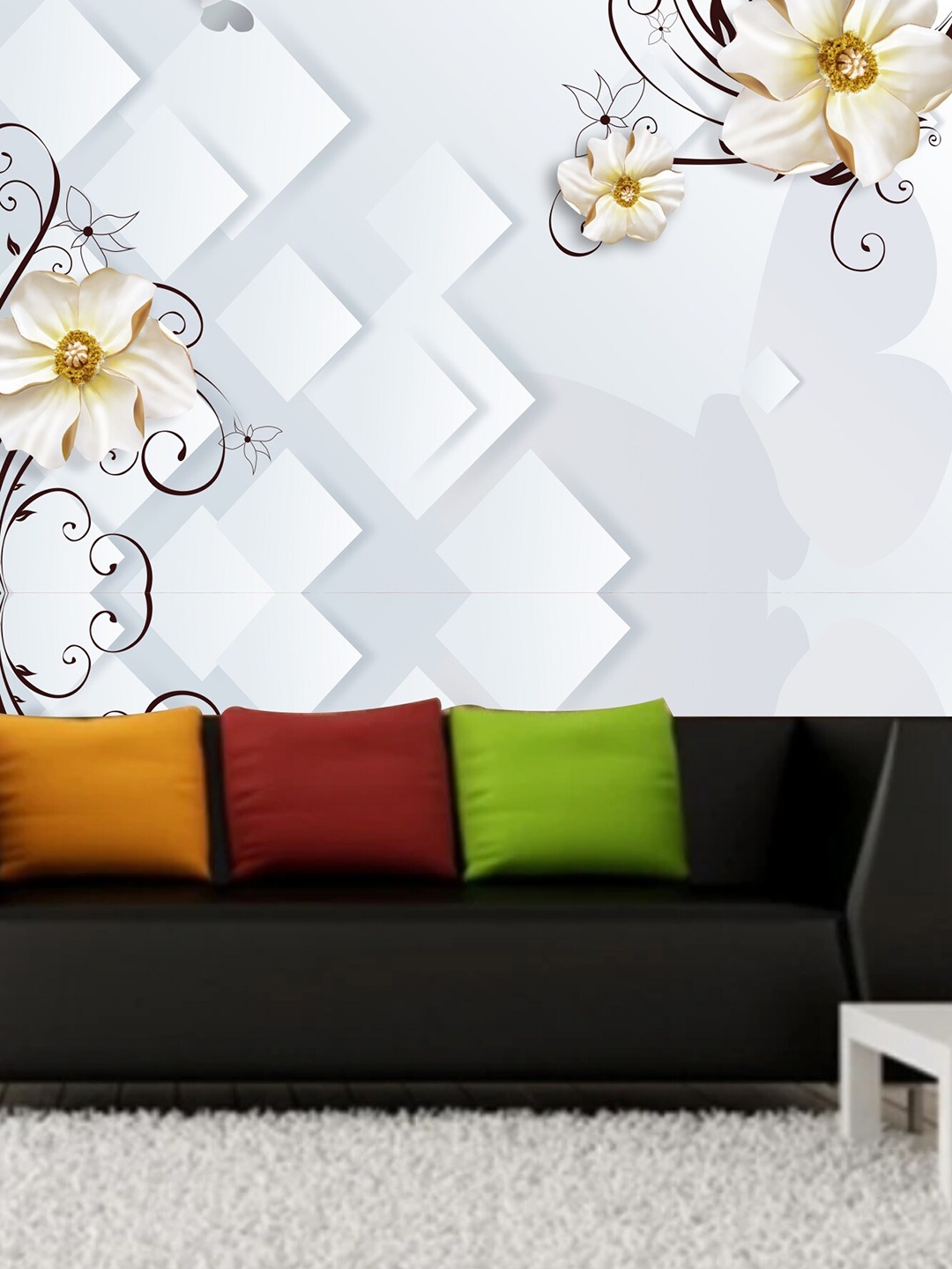 

KSHIRSA White Floral-Printed Self-Adhesive Wallpaper