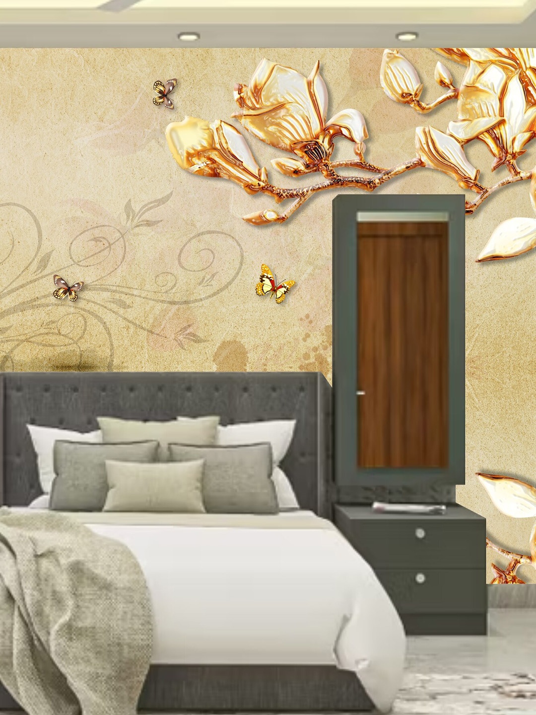 KSHIRSA Orange Floral-Printed Self-Adhesive Wallpaper