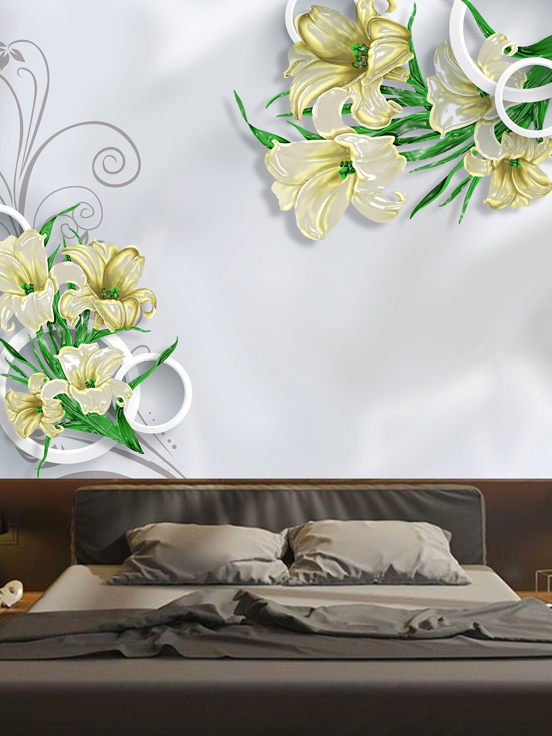 KSHIRSA White & Green Floral Printed Self Adhesive Wallpaper