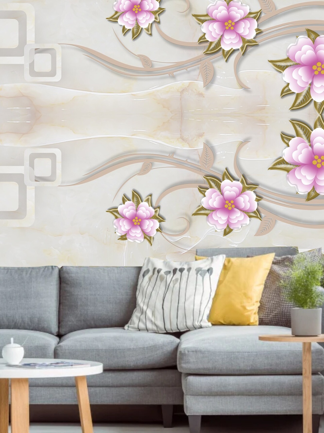 

KSHIRSA Pink & Beige Floral Printed Self Adhesive Wallpaper