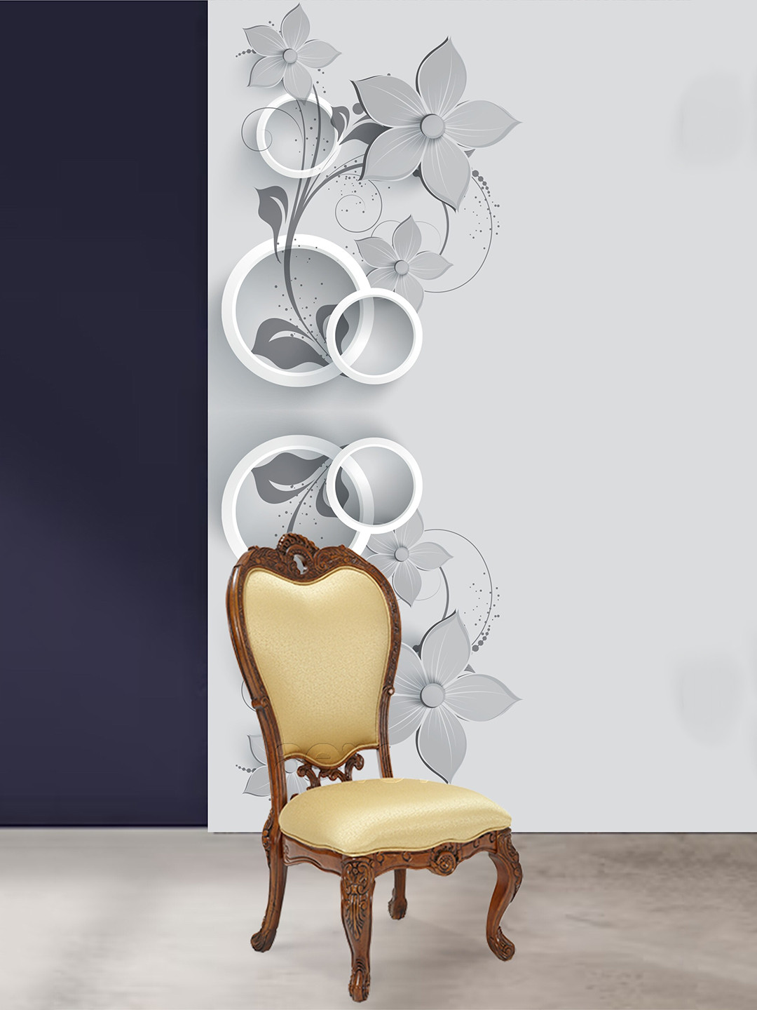 

KSHIRSA Grey Floral Printed Self Adhesive Wallpaper