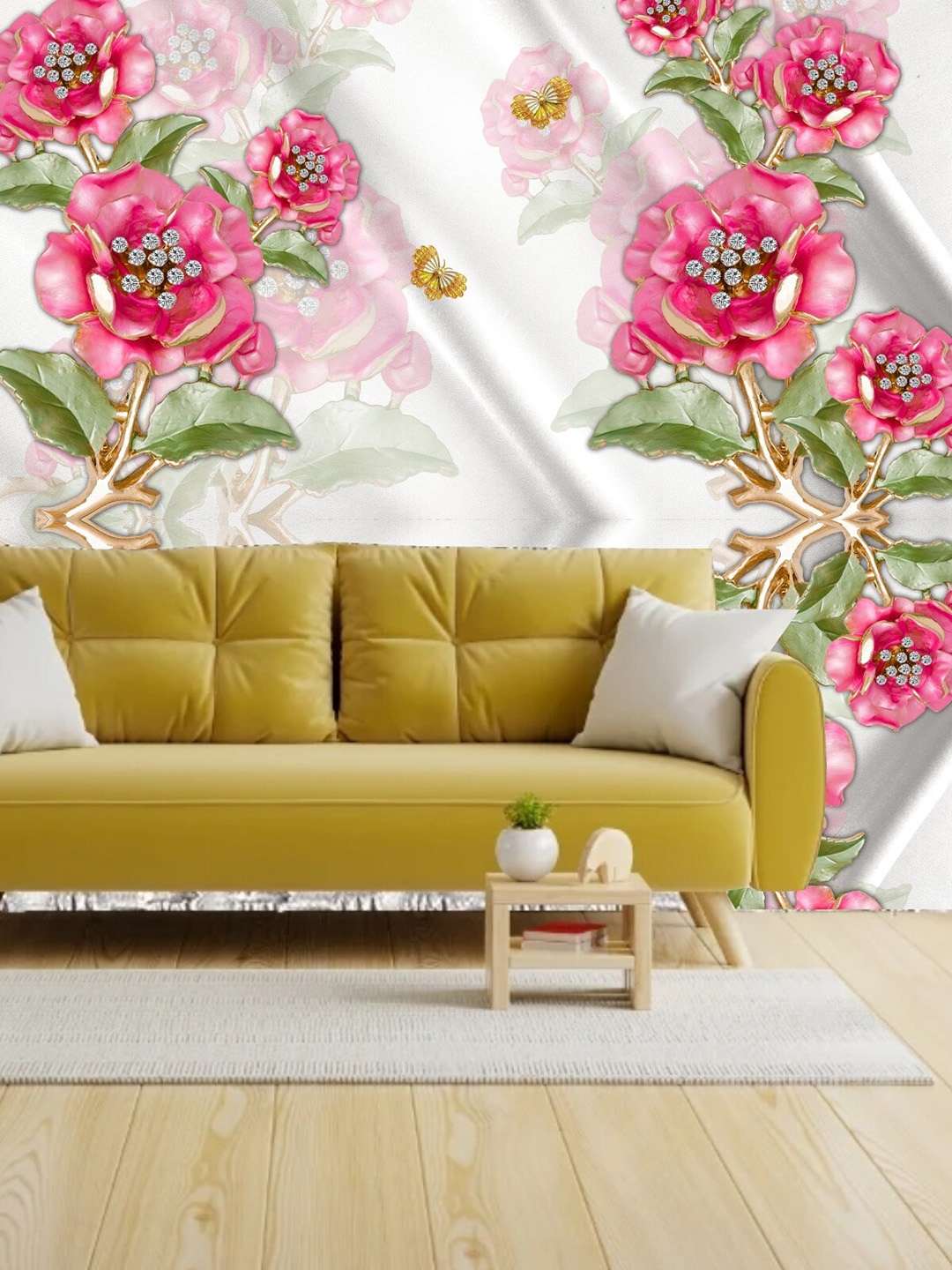 

KSHIRSA White & Pink Floral-Printed Self Adhesive Wallpaper