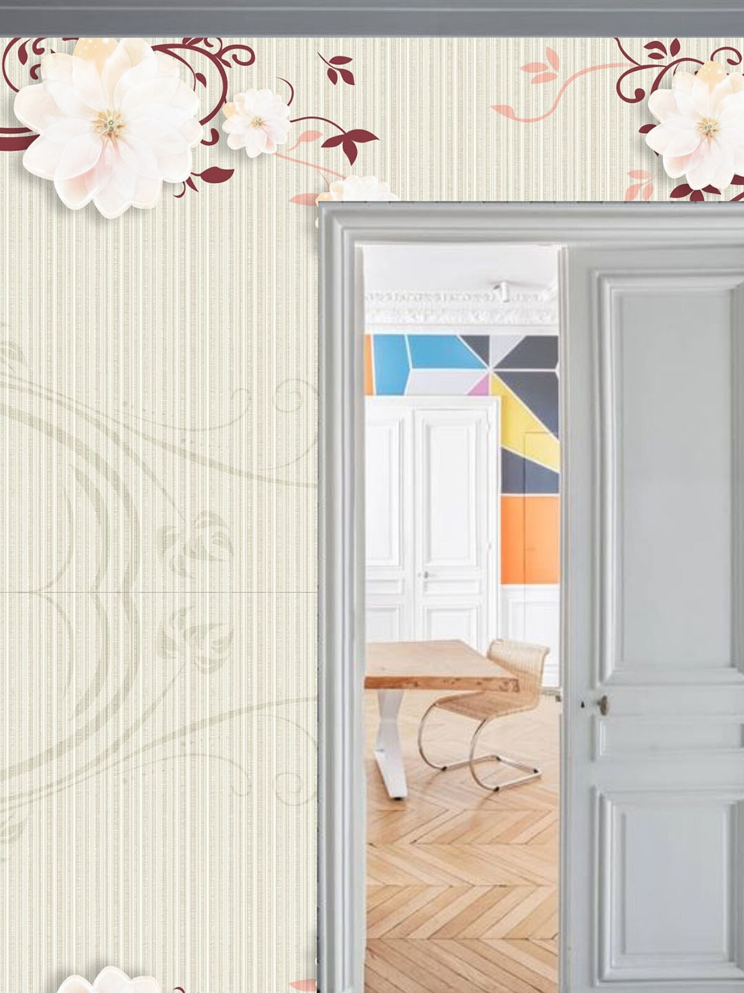 

KSHIRSA White Floral-Printed Self-Adhesive Wallpaper