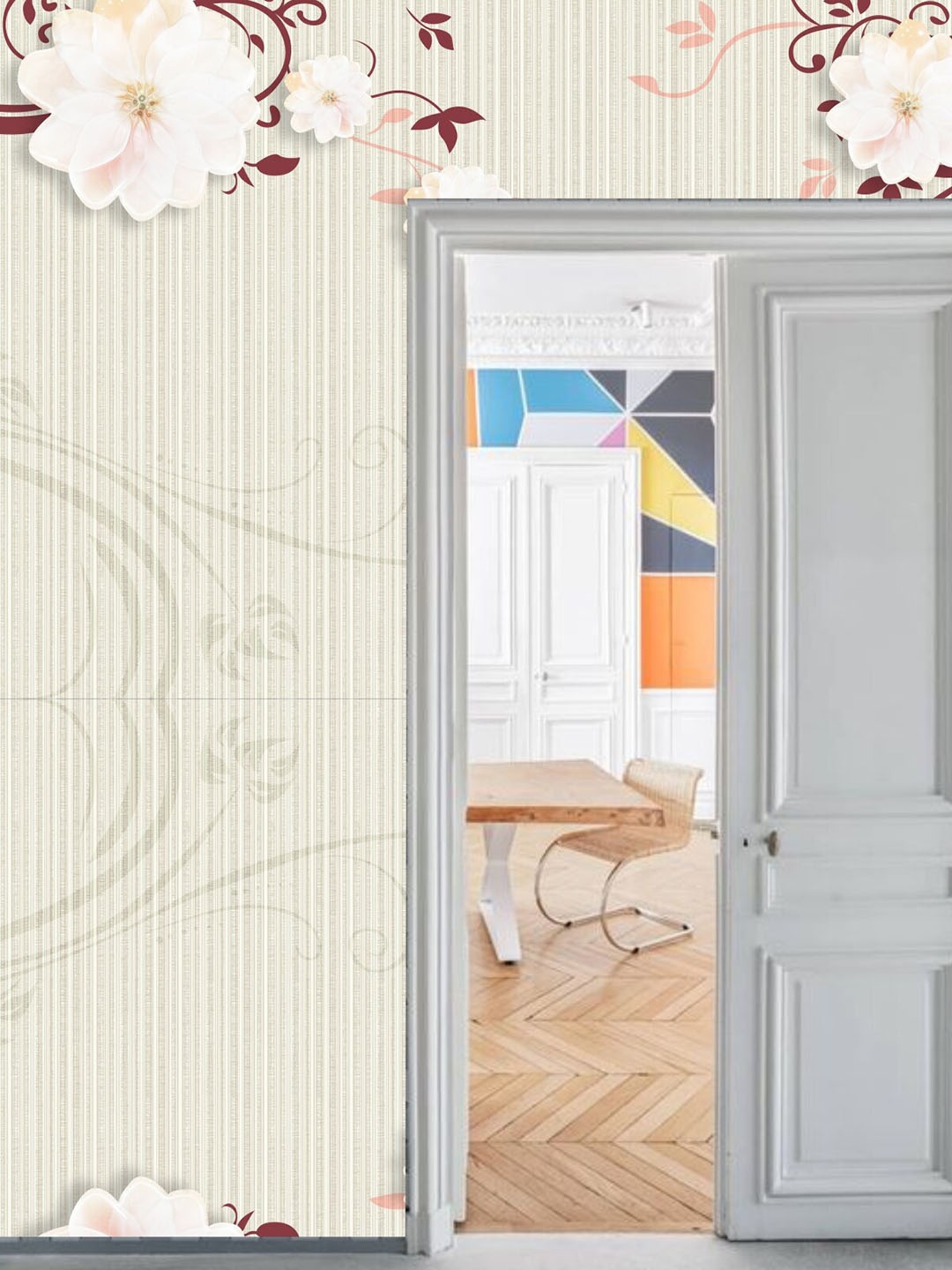 

KSHIRSA White Floral-Printed Self-Adhesive Wallpaper