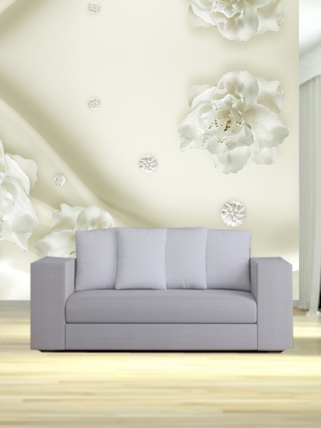 

KSHIRSA White Floral Printed Self-Adhesive Wallpaper