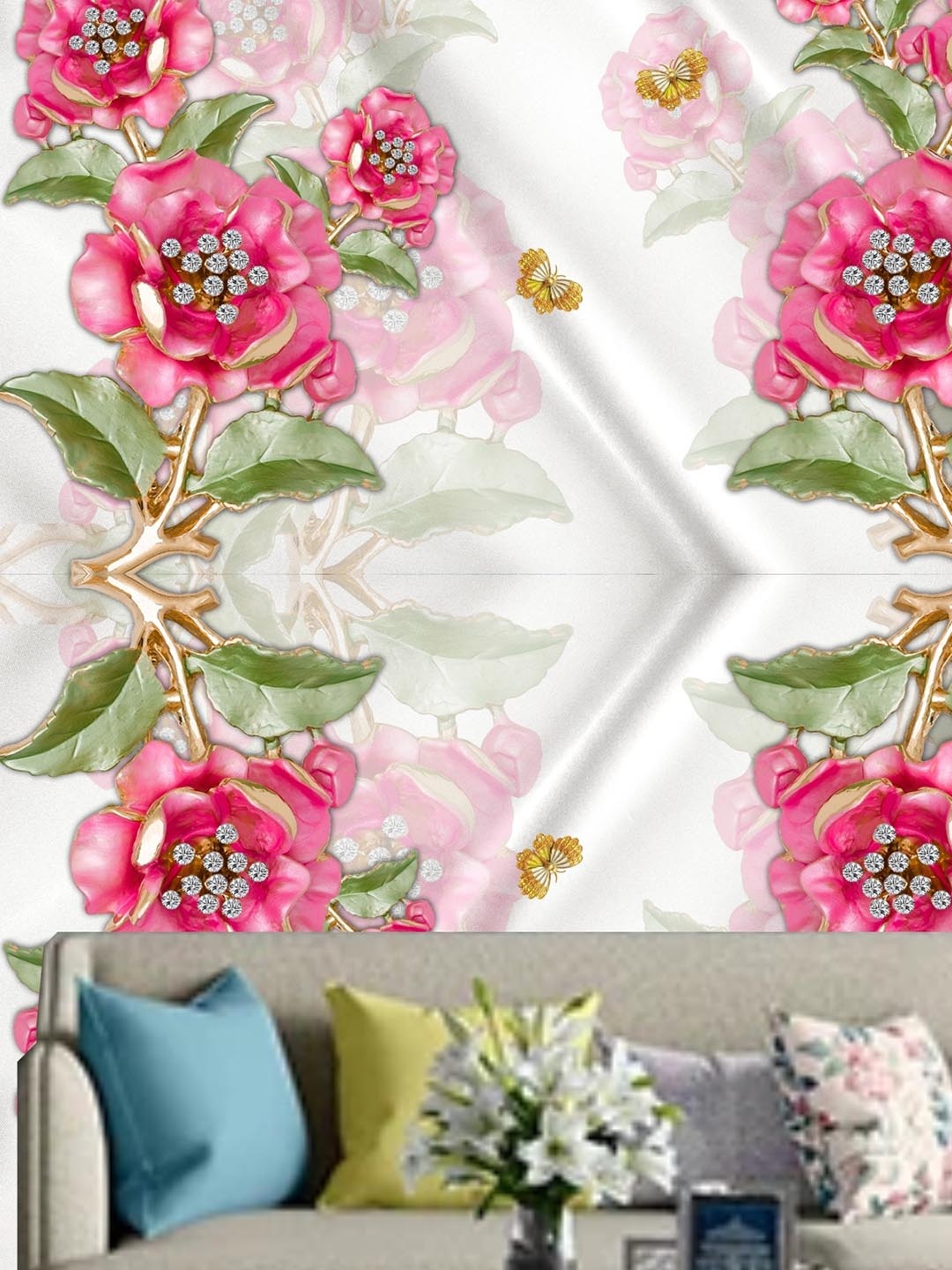

KSHIRSA White & Pink Floral-Printed Self-Adhesive Wallpaper