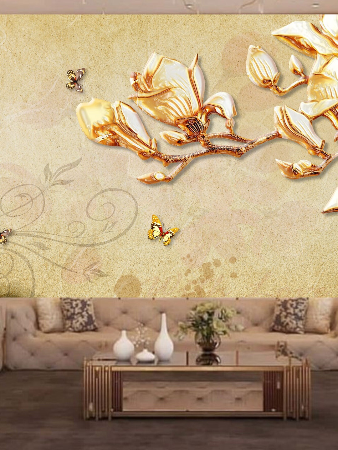 

KSHIRSA Orange Floral-Printed Self-Adhesive Wallpaper