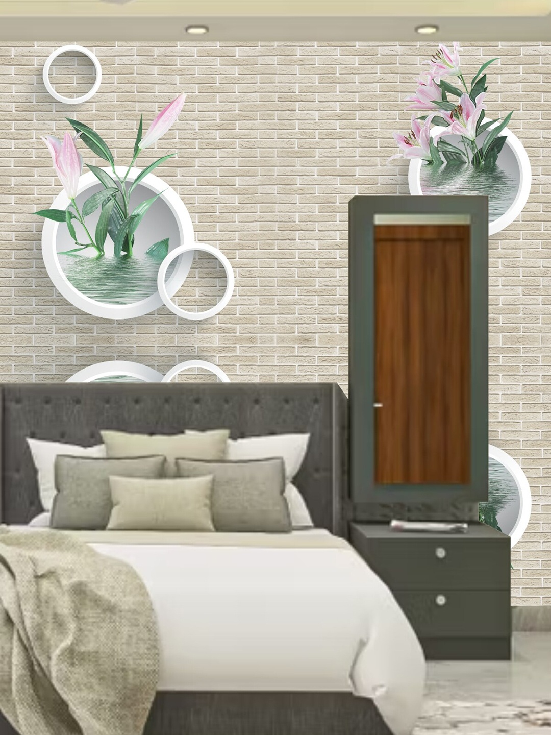

KSHIRSA Grey Floral Printed Self-Adhesive Wallpaper