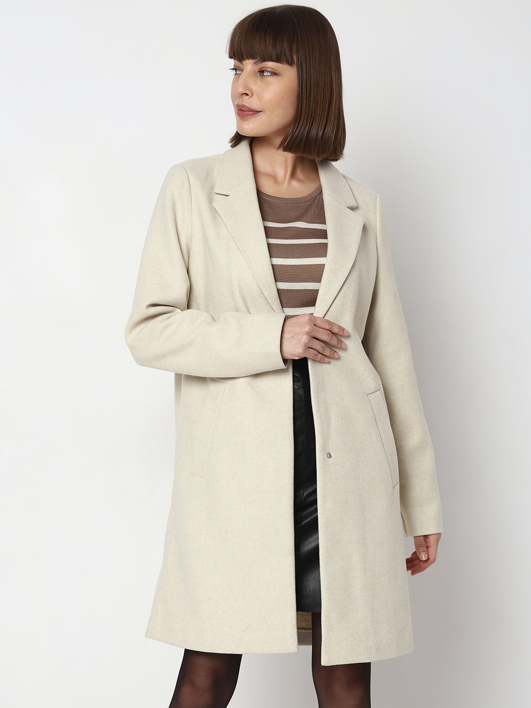 

Vero Moda Notched Lapel Longline Trench Coat, Off white