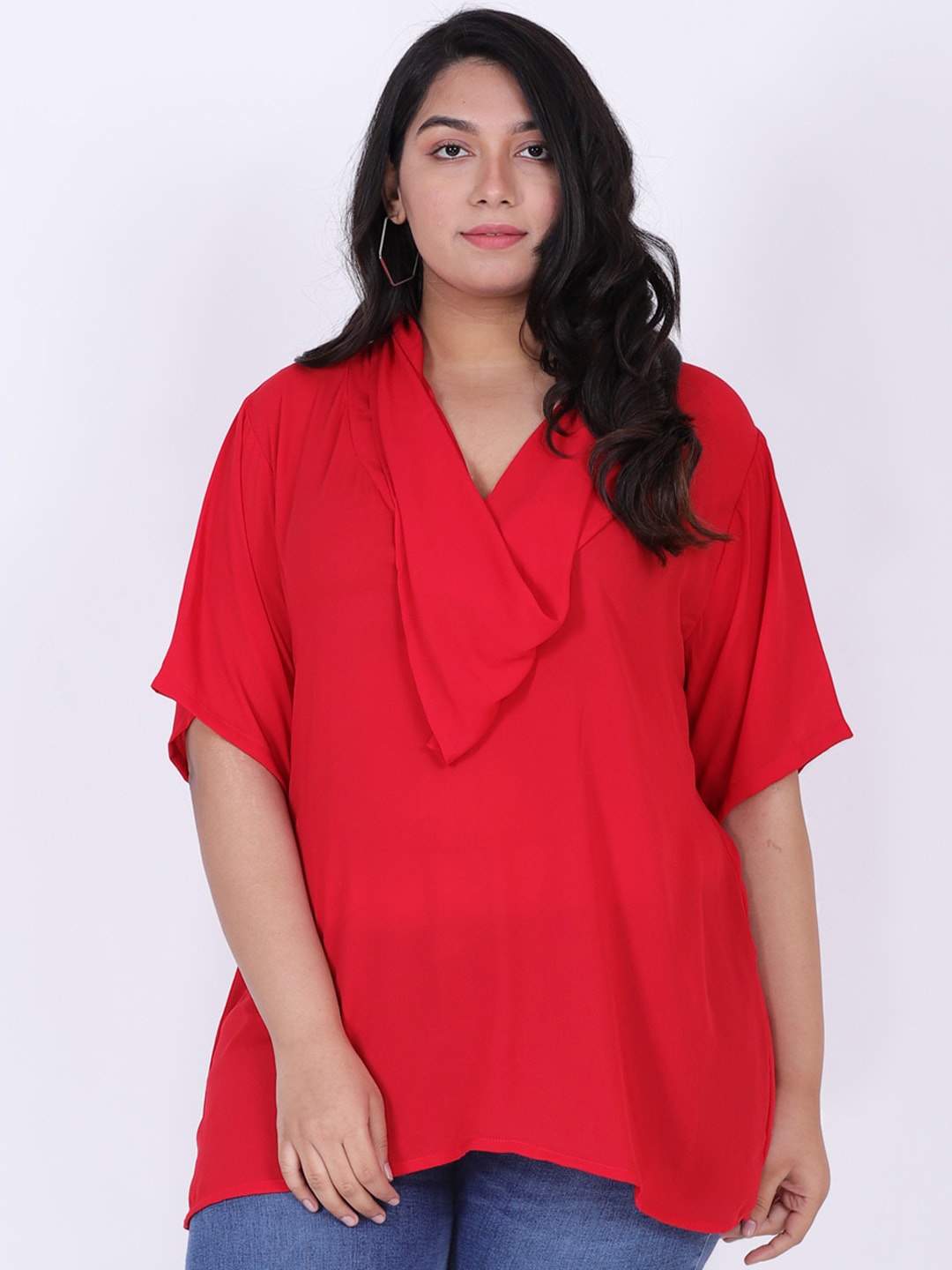 

LastInch Cowl Neck Georgette Longline Top, Red