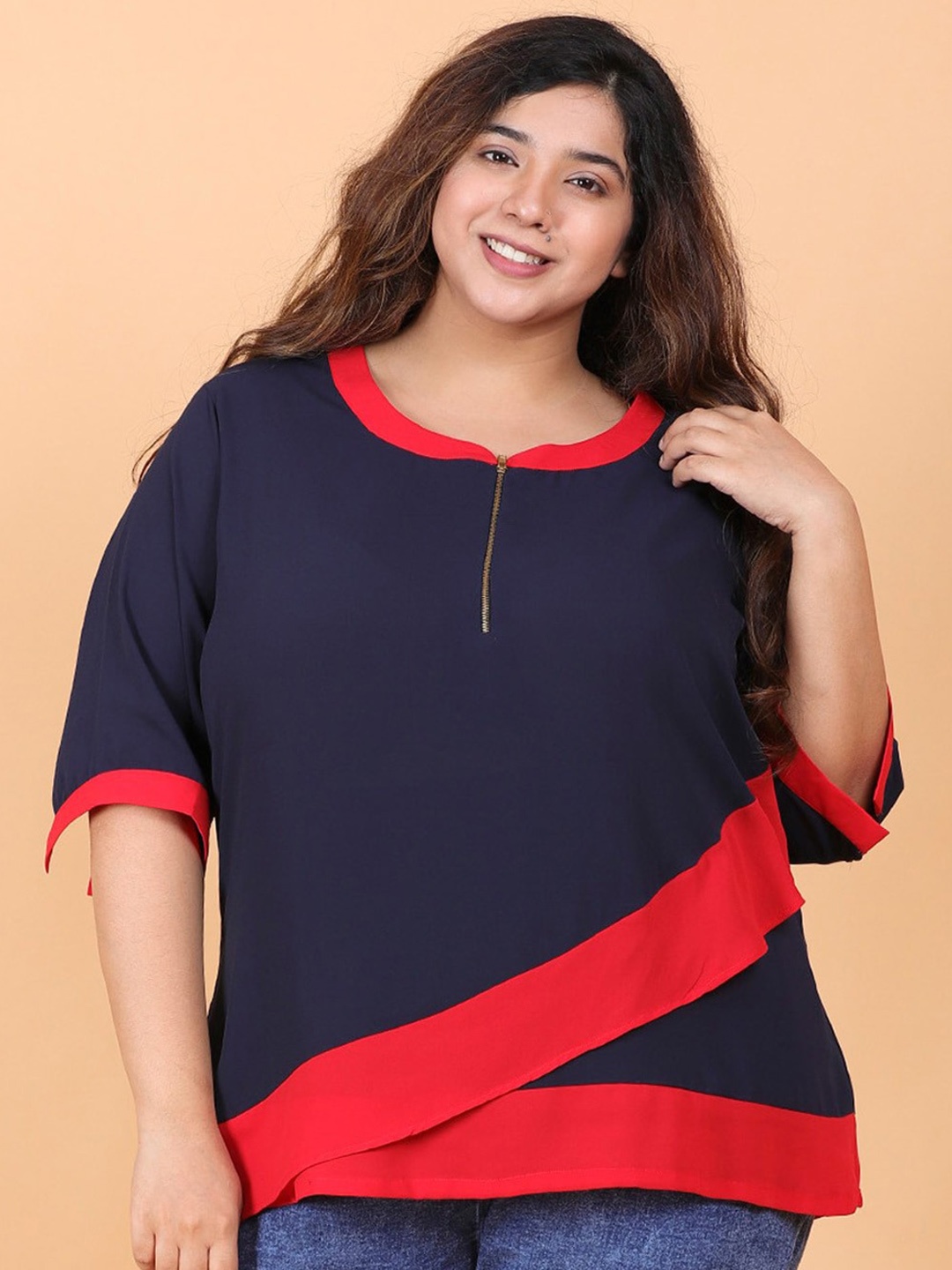 

LastInch Colourblocked Ruffles Georgette Top, Blue