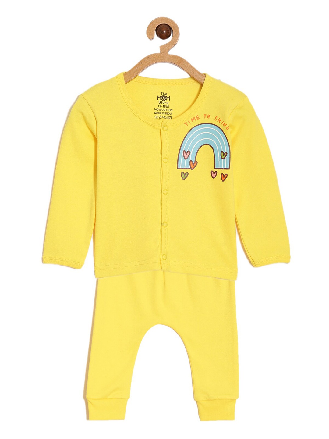 

The Mom Store Infants Graphic Printed Pure Cotton T-shirt with Pyjamas, Yellow