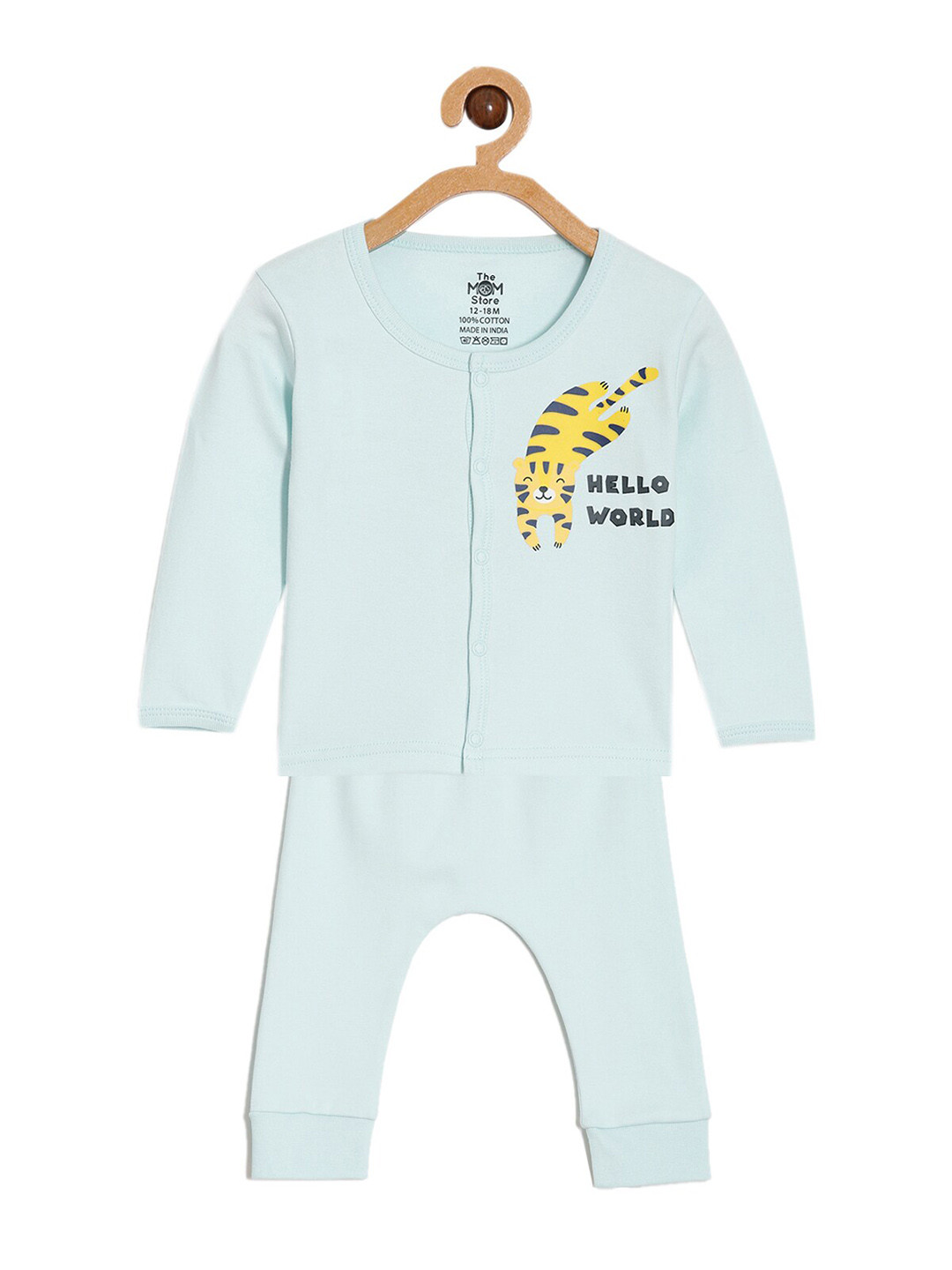 

The Mom Store Infants Graphic Printed Pure Cotton T-shirt with Pyjamas, Blue